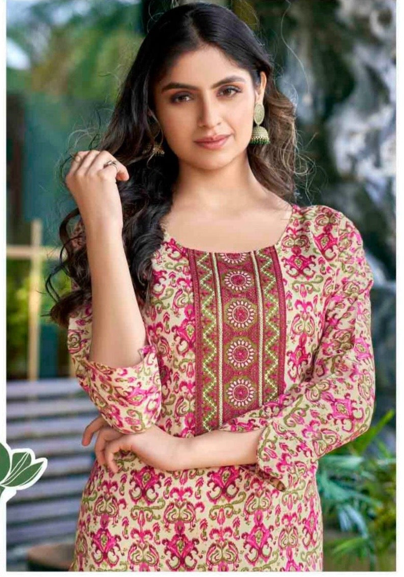 Heavy Rayon Foil Printed Kurti with Sequin Embroidery for Women – XL to 3XL