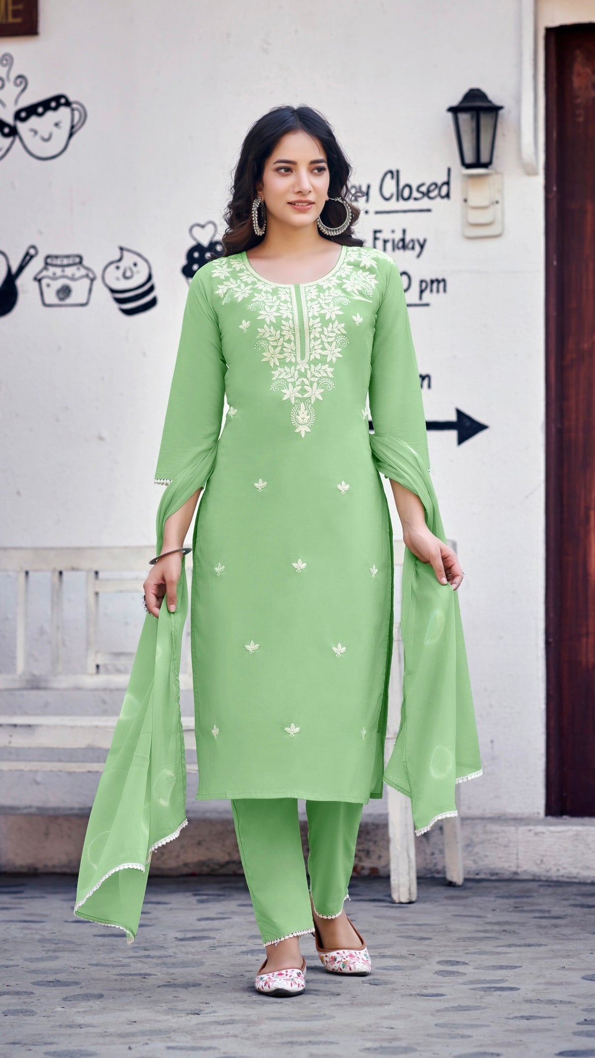 Pure Cotton Kurti Pant Set with Dupatta & Embroidery Work – Sizes L to 3XL