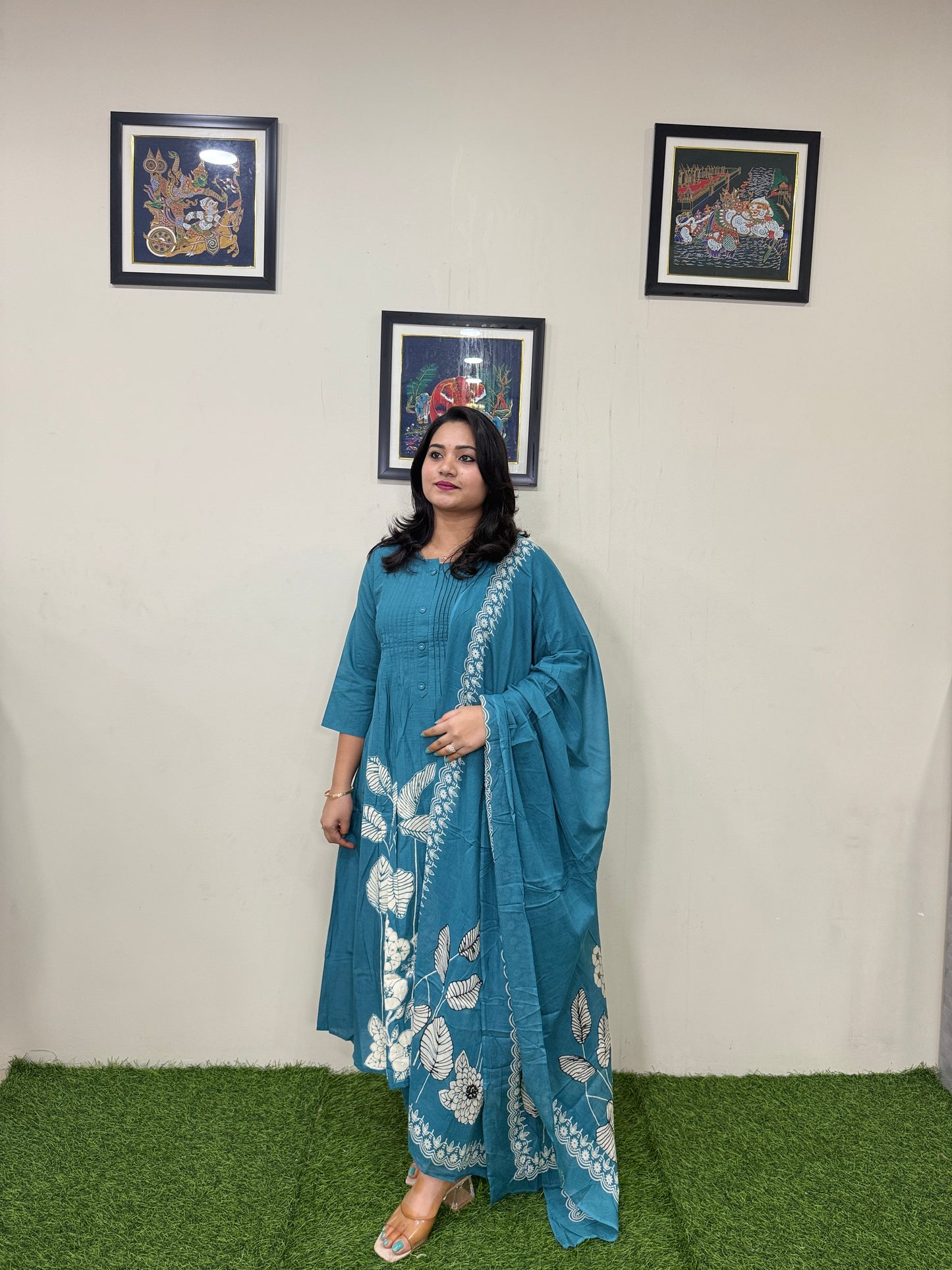 Cotton A-Line Suit Set with Katdana and Mirror Work – Women’s Ethnic Wear