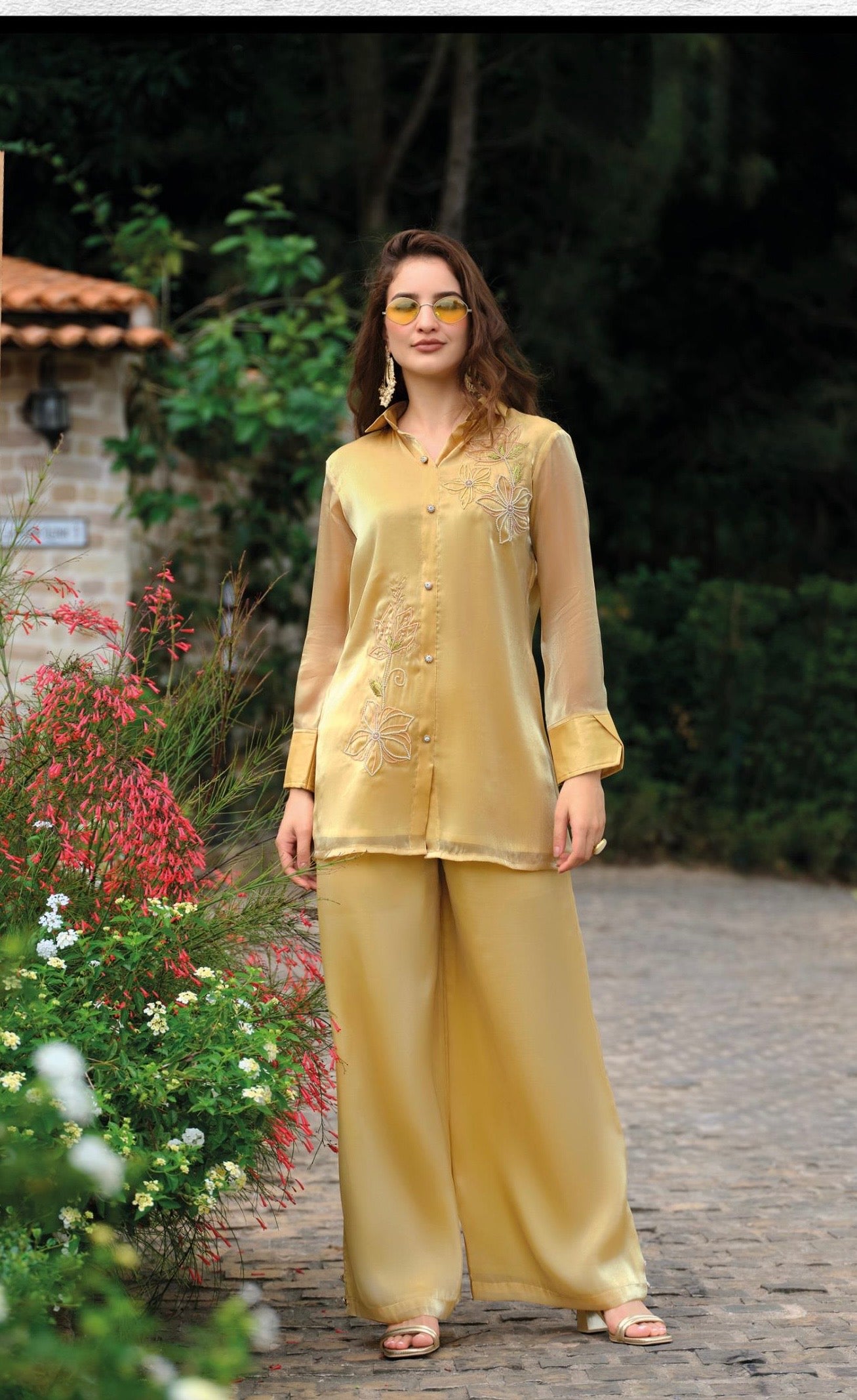 Viscose Silk Co-ord Set with Handwork Top and Culotte Pants – Women’s Festive and Casual Wear