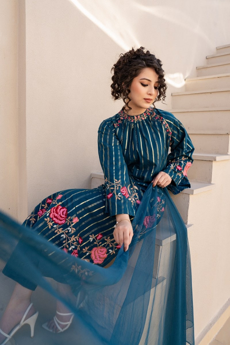 Pure Cotton Embroidered Kurta Pant Dupatta Set for Women – Available in Two Colors