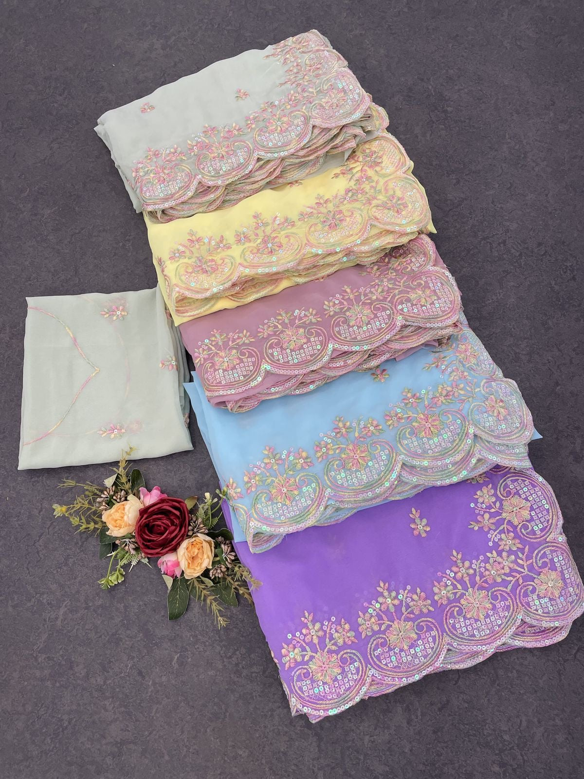 Pure Georgette Embroidered Saree with Butta Work