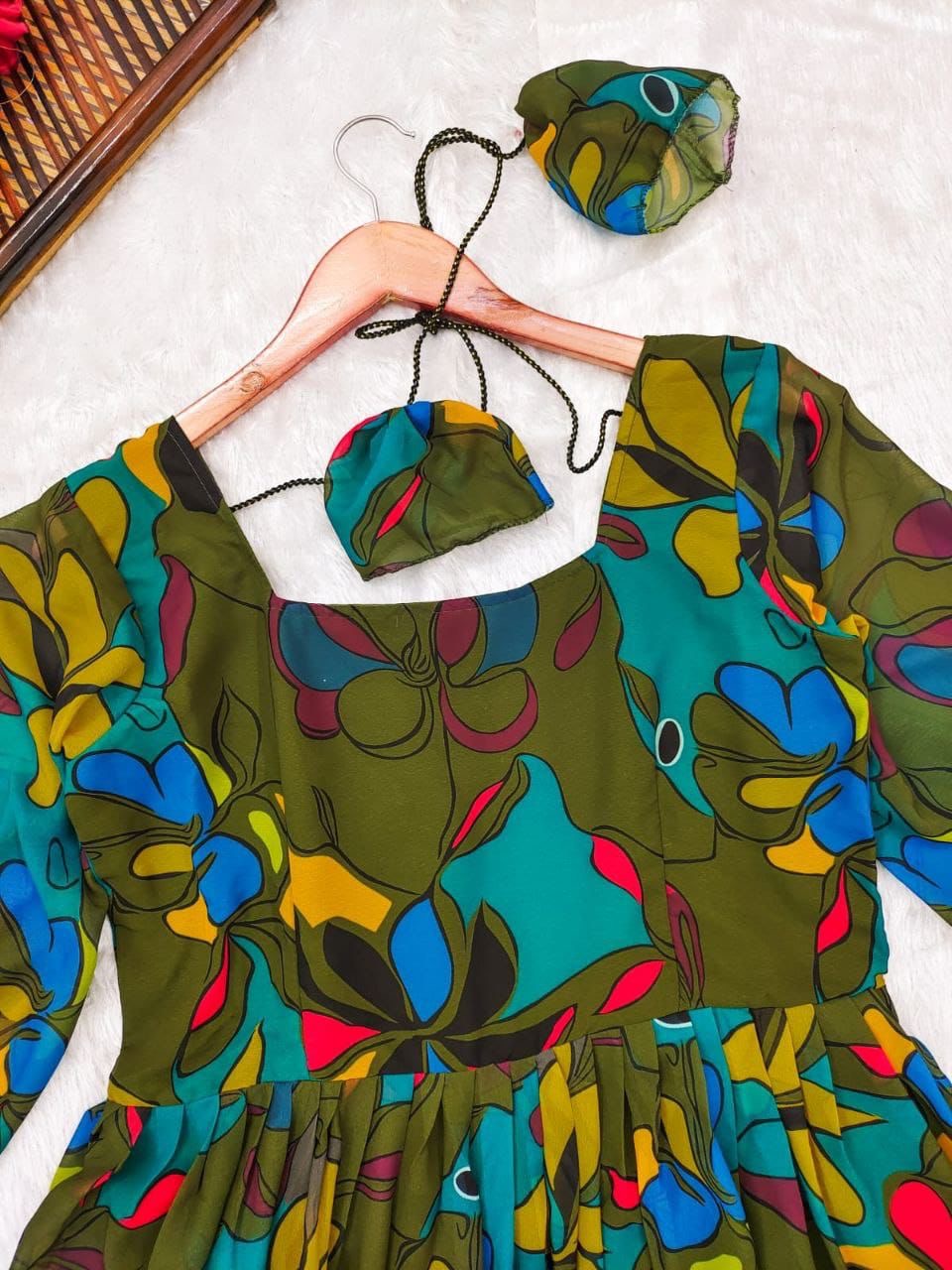 Women’s Floral Fox Georgette Maxi Dress with Frills – Sizes S to XXXL