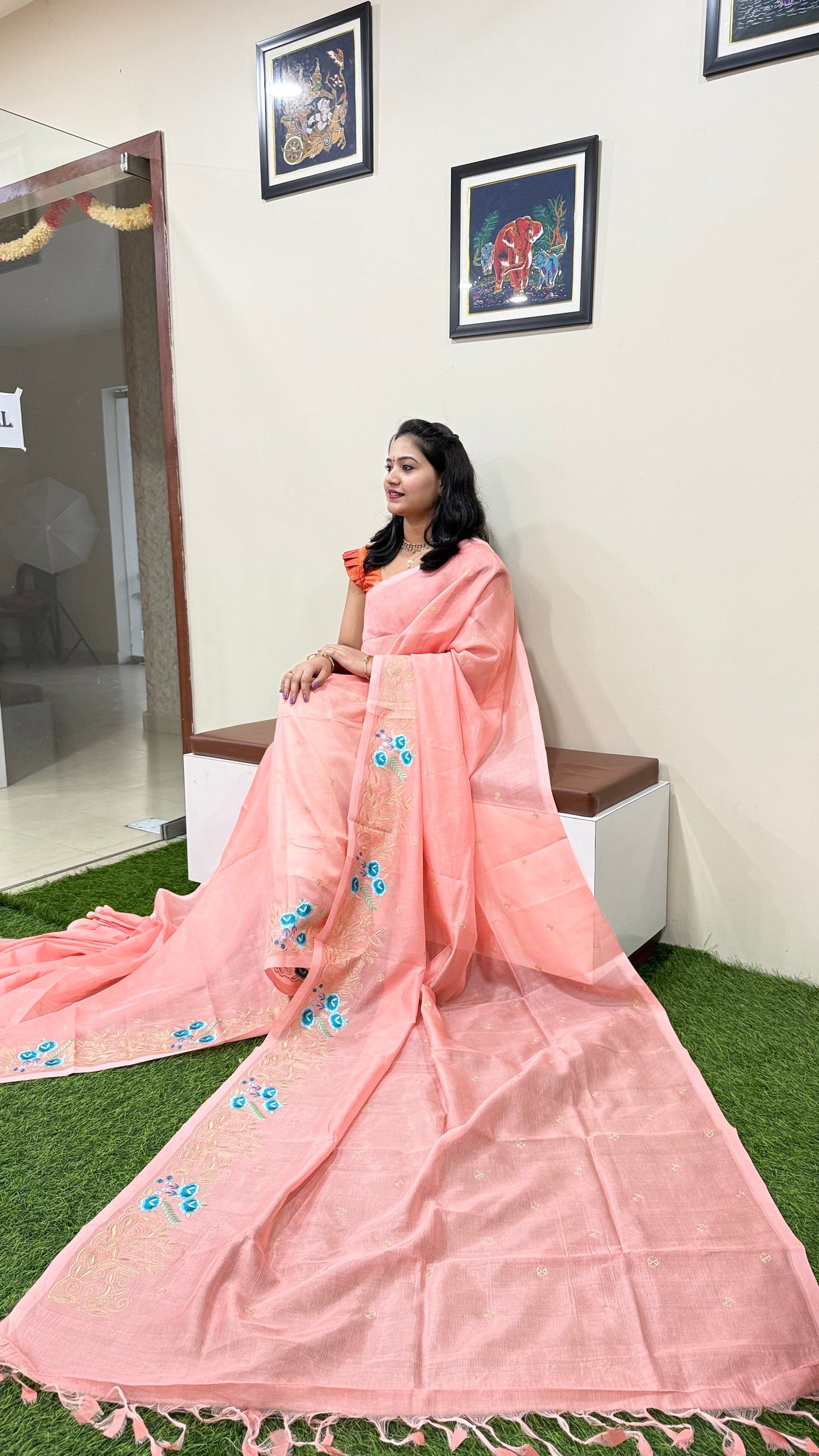 Plain Mangalgiri Pure Pattu Handloom Silk Saree with Embroidery Border