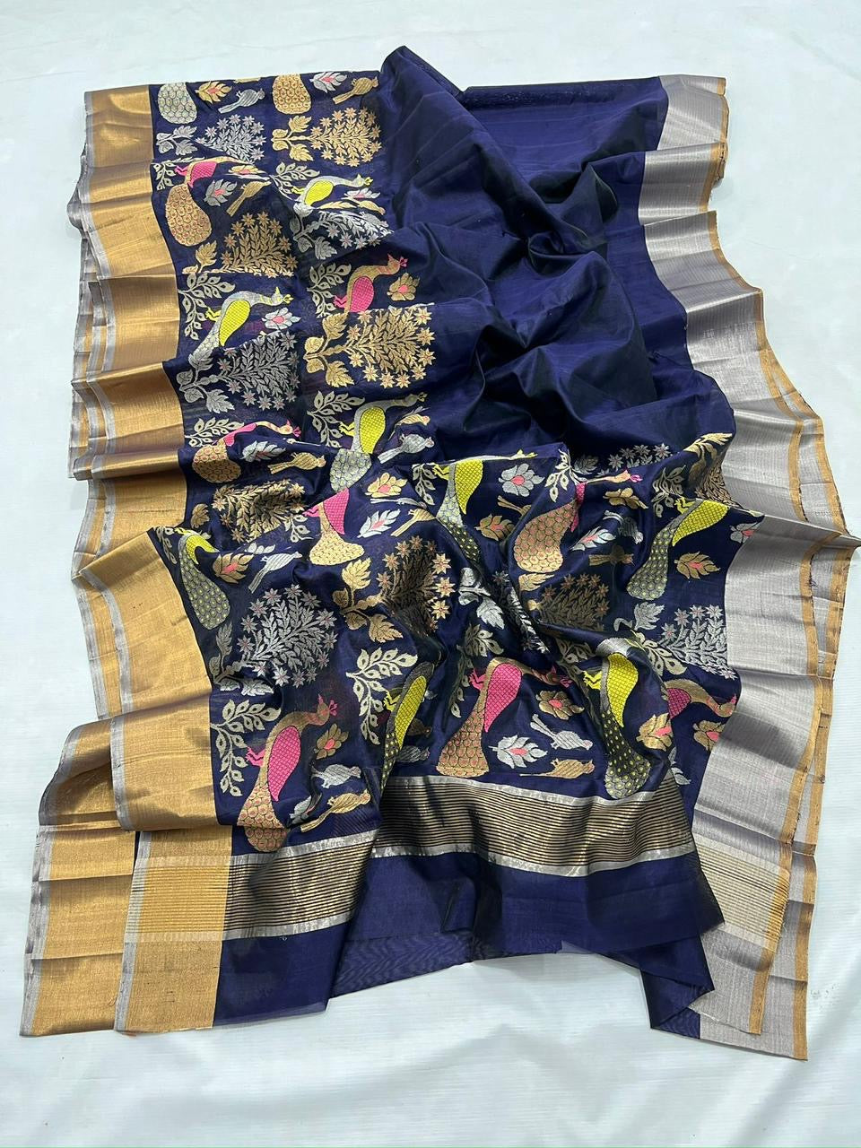 Pattu Pure Chanderi Silk Saree with All-Over Minakari Jaal Work