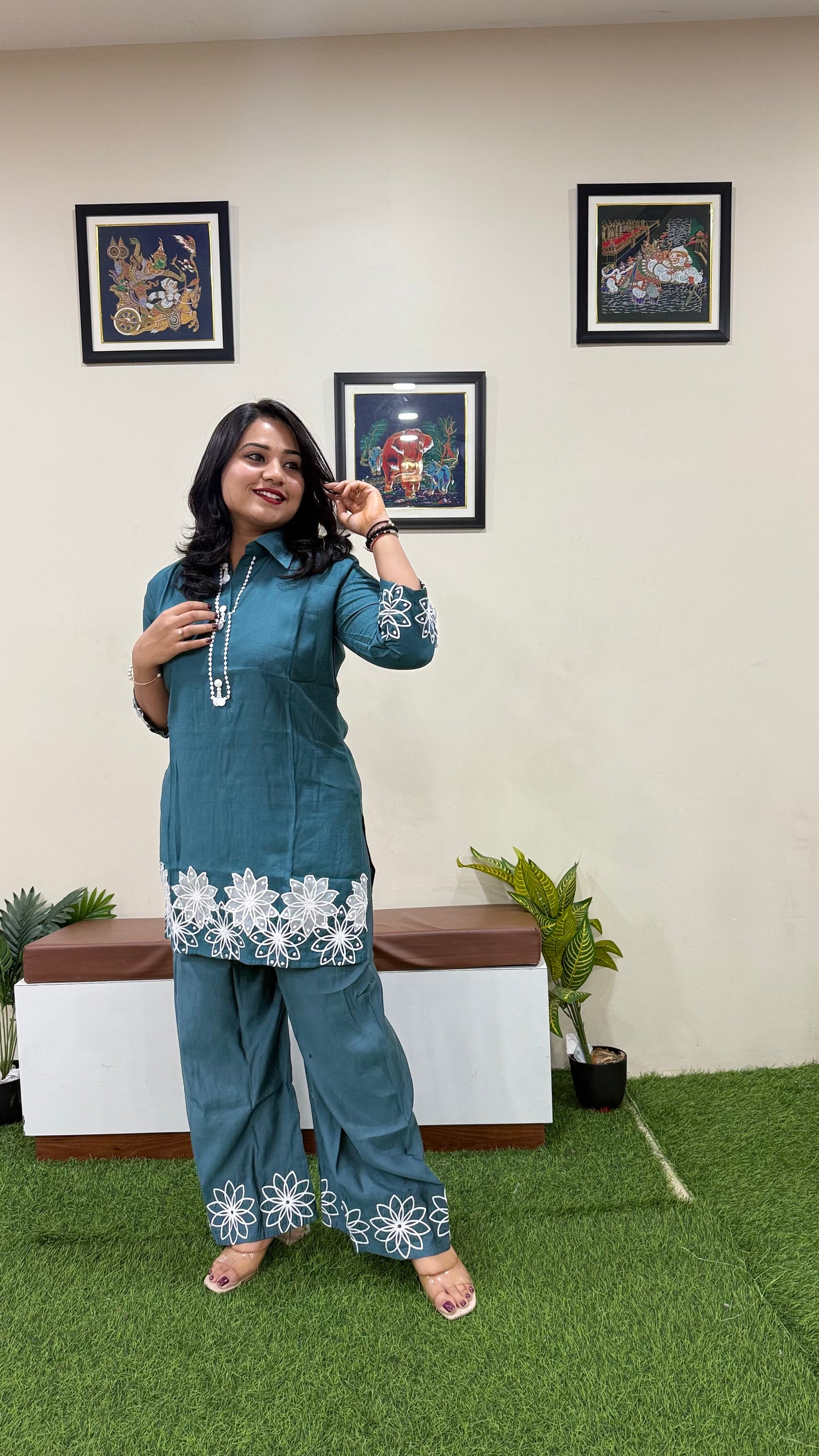 Women's Viscose Vatican Silk Co-ord Set with Handwork and Sequins Embroidery – L to 3XL