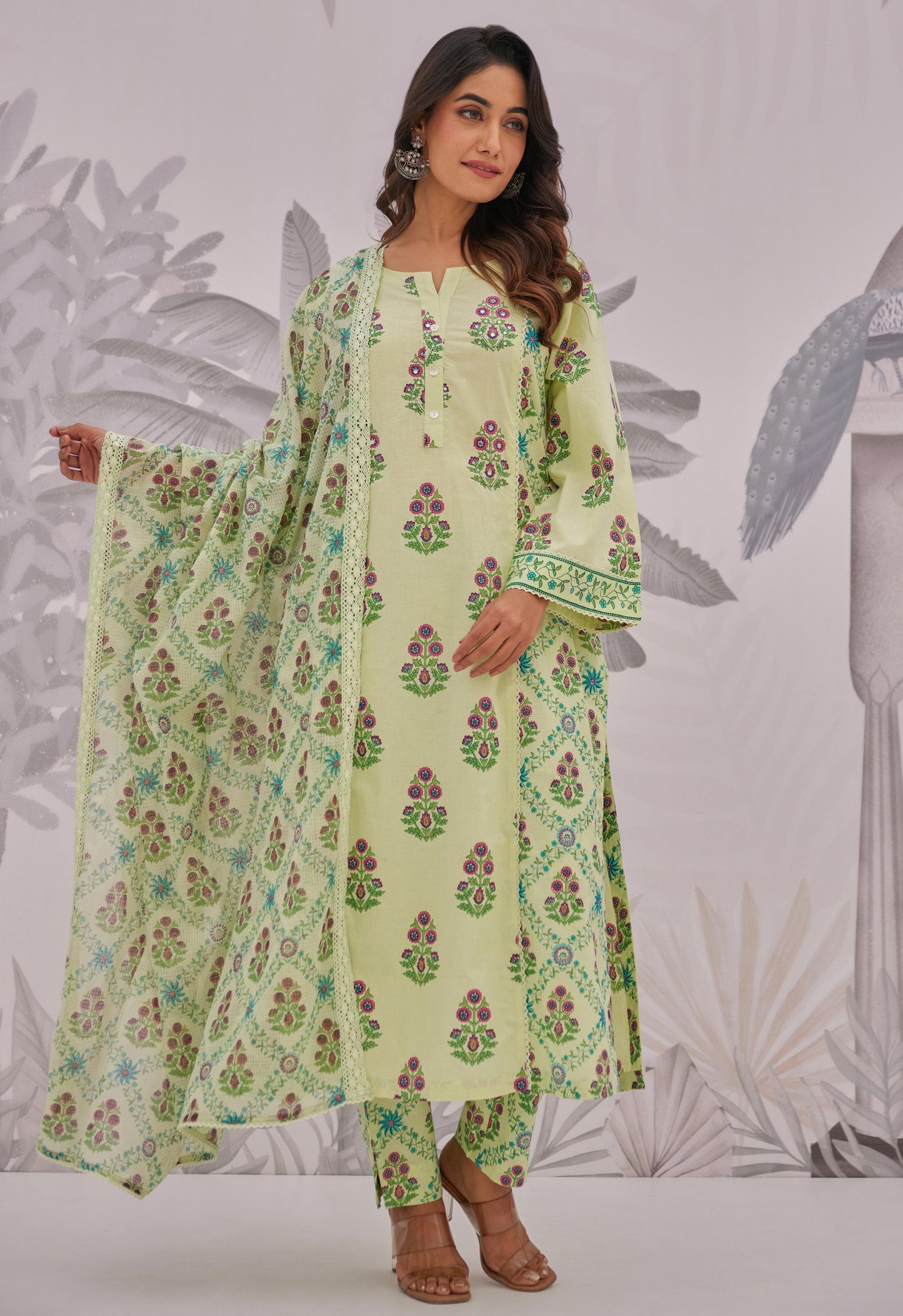 Pure Cotton Block Print Kurta Pant Dupatta Set with Ethnic Detailing for Women