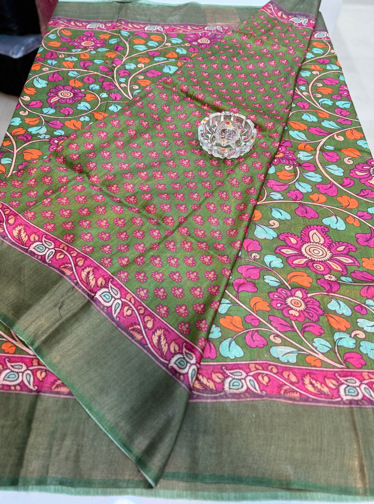 Tussar Munga Silk Saree with Hand-Painted Like Kalamkari Design – Silkmark Certified