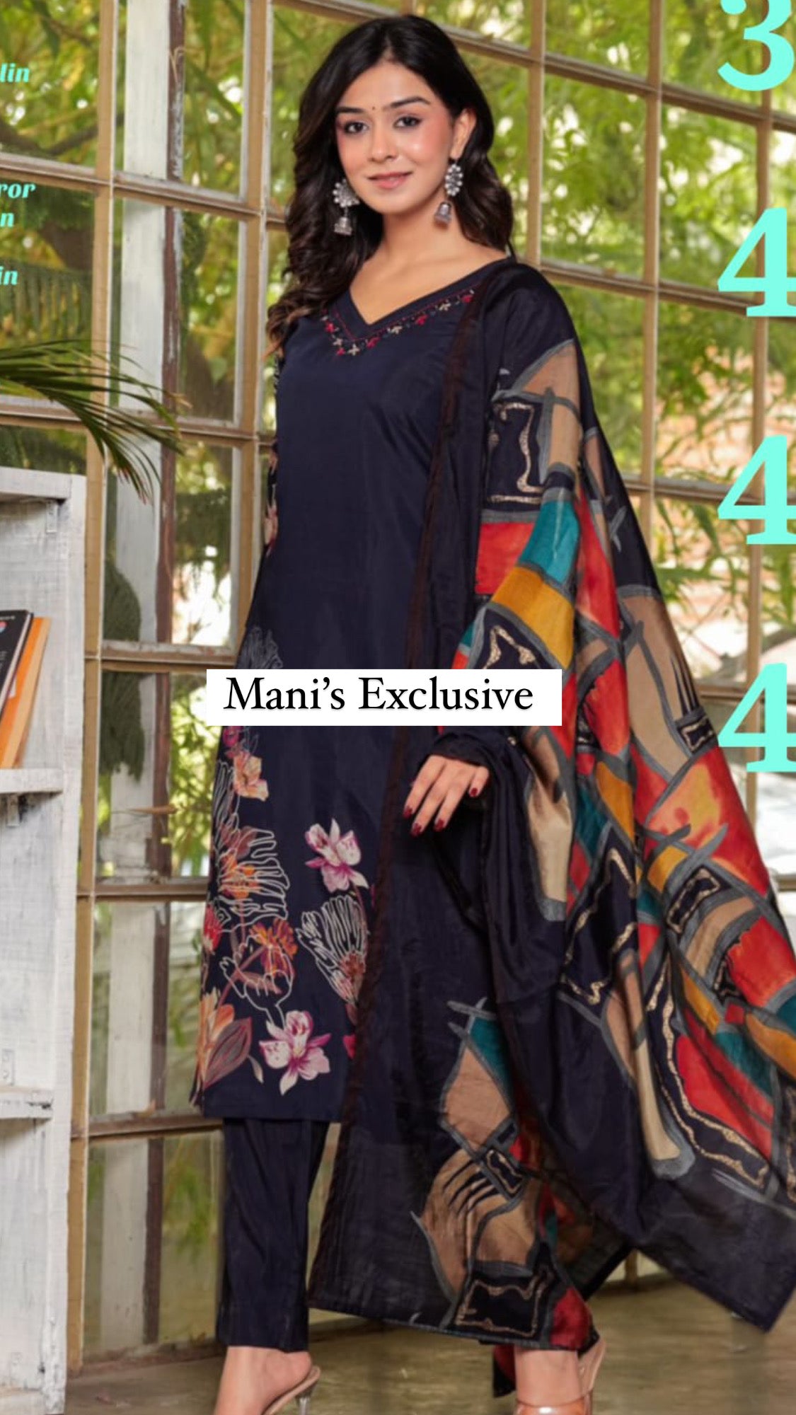 Premium Muslin Kurti Pant Dupatta Set for Women with Digital Print and Mirror Embroidery – Sizes 40 44