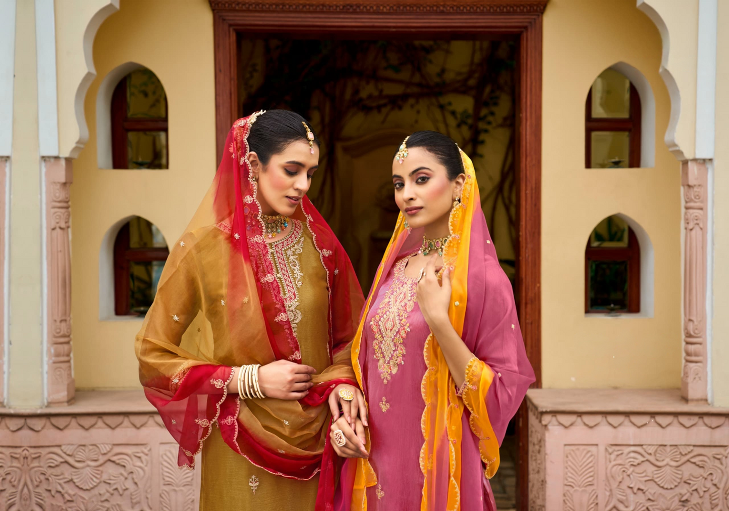 Burberry Silk Kurta Pant Set with Fancy Work and Organza Double-Tone Dupatta for Women