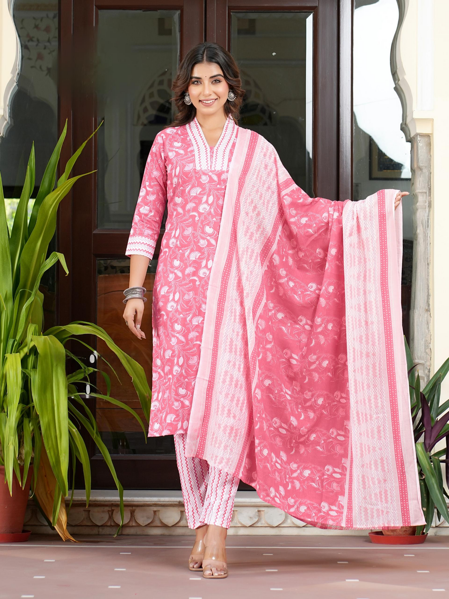 Cotton Print Kurta Pant Dupatta Set for Women with Mul Dupatta – Plus Size Options 2XL to 5XL