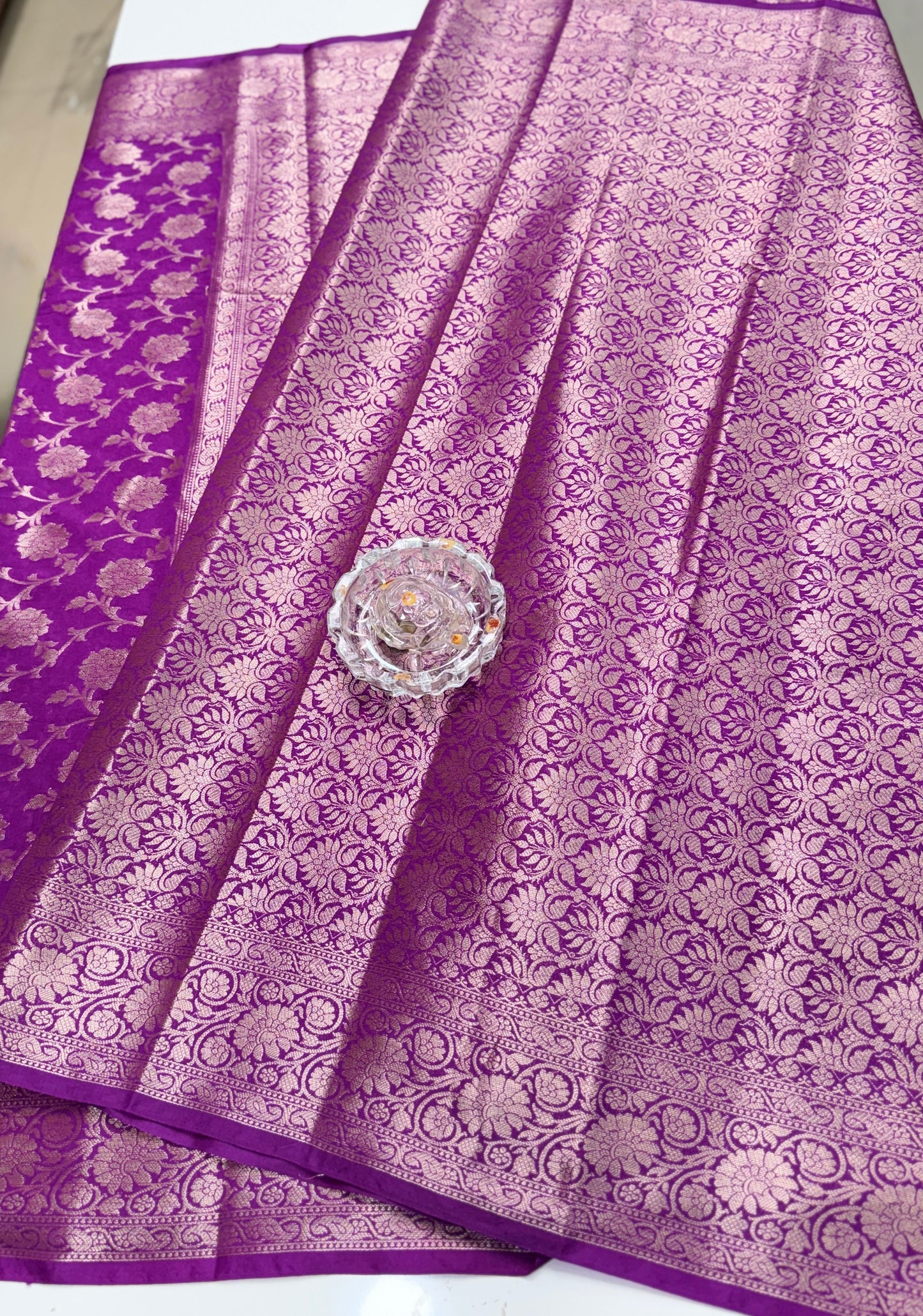 Banarasi Semi Dupion Silk Saree with Zari Floral Jaal Weaving and Blouse Piece for Women