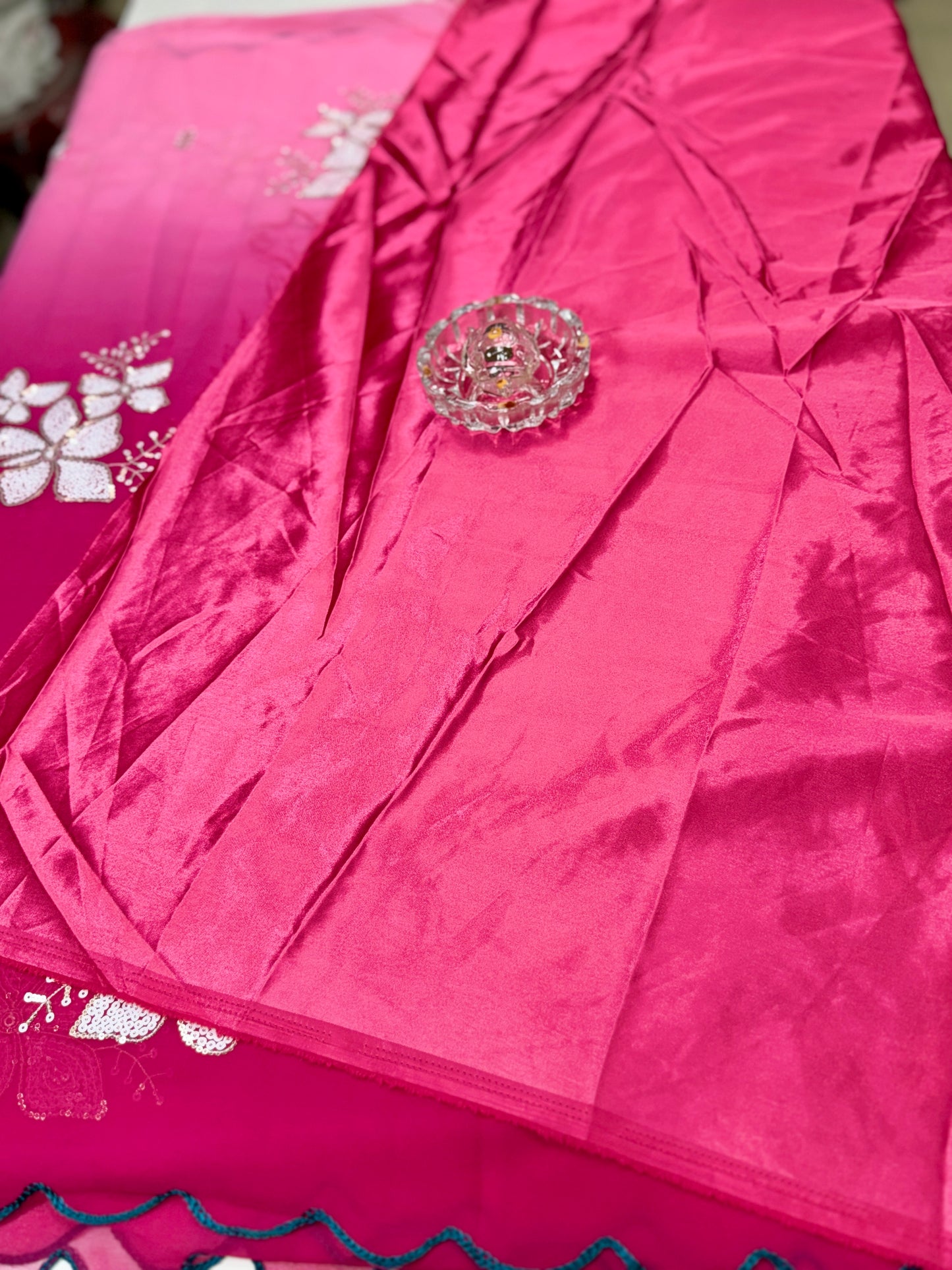 Georgette Saree with Embroidery Work and Satin Blouse for Women