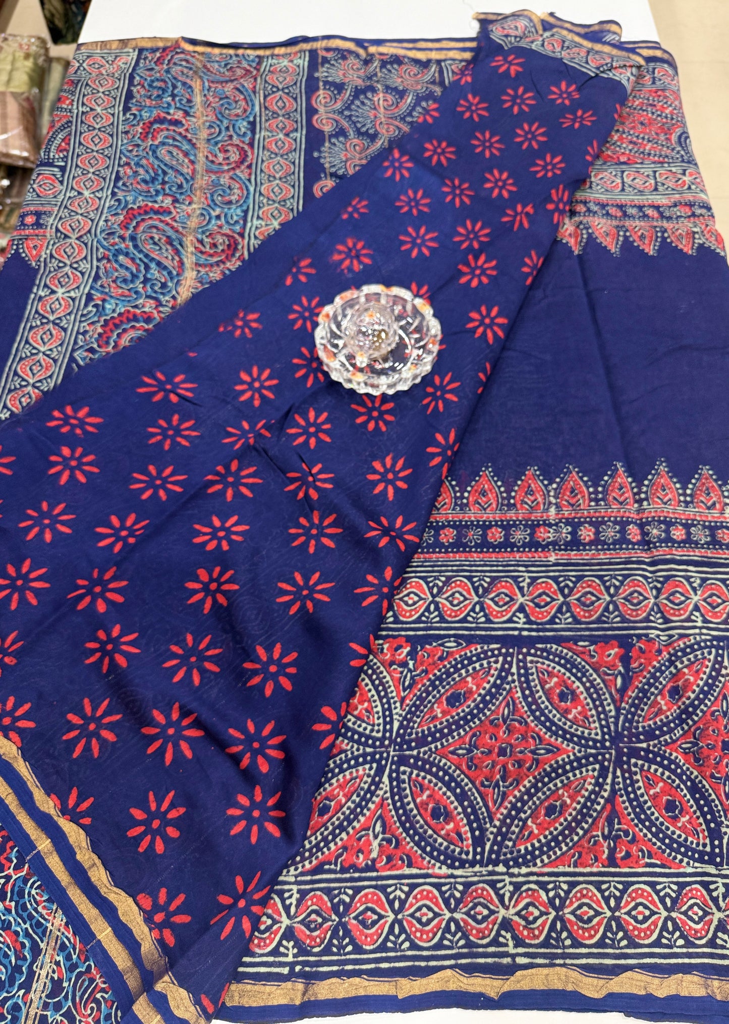 Pure Chanderi Silk Saree with Intricate Handblock Print and Blouse Piece – Traditional Wear for Women