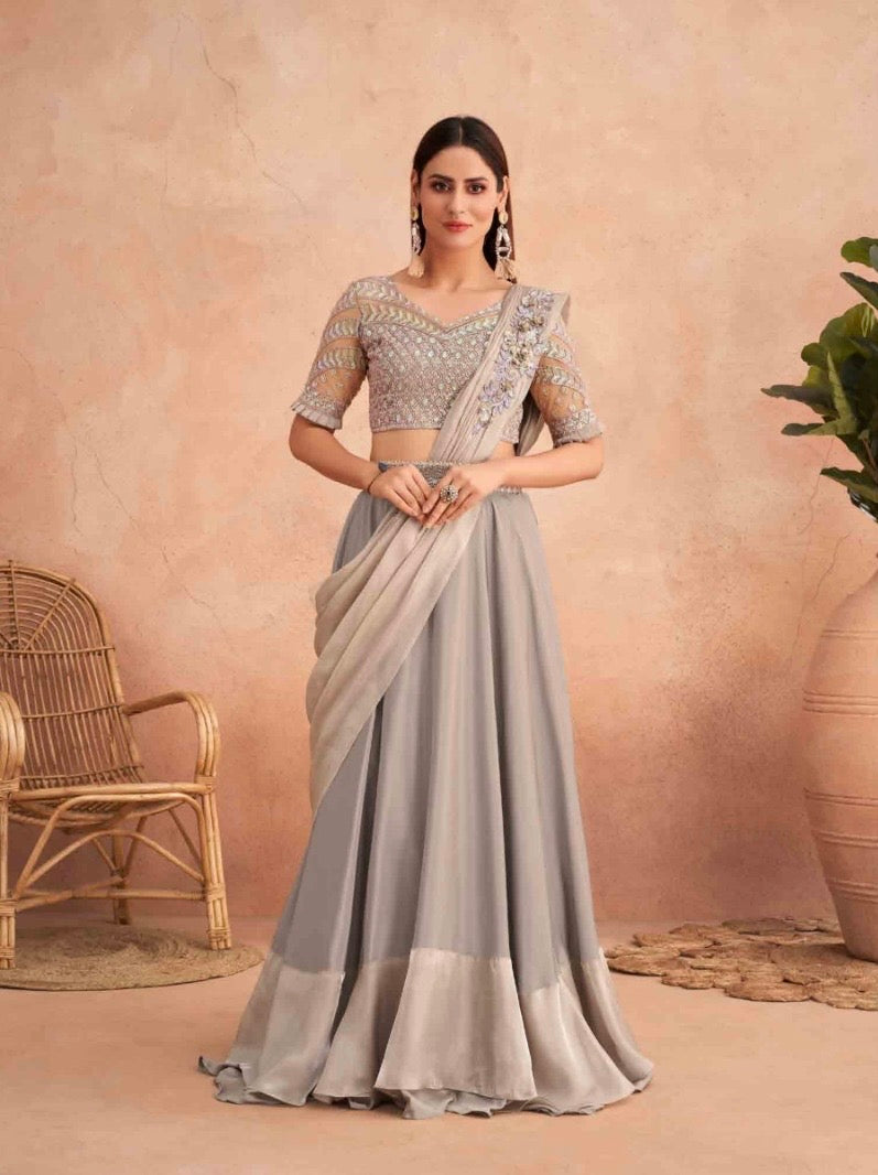 fancy ready to wear saree with unstitched net blouse Mani’s Ready to Wear