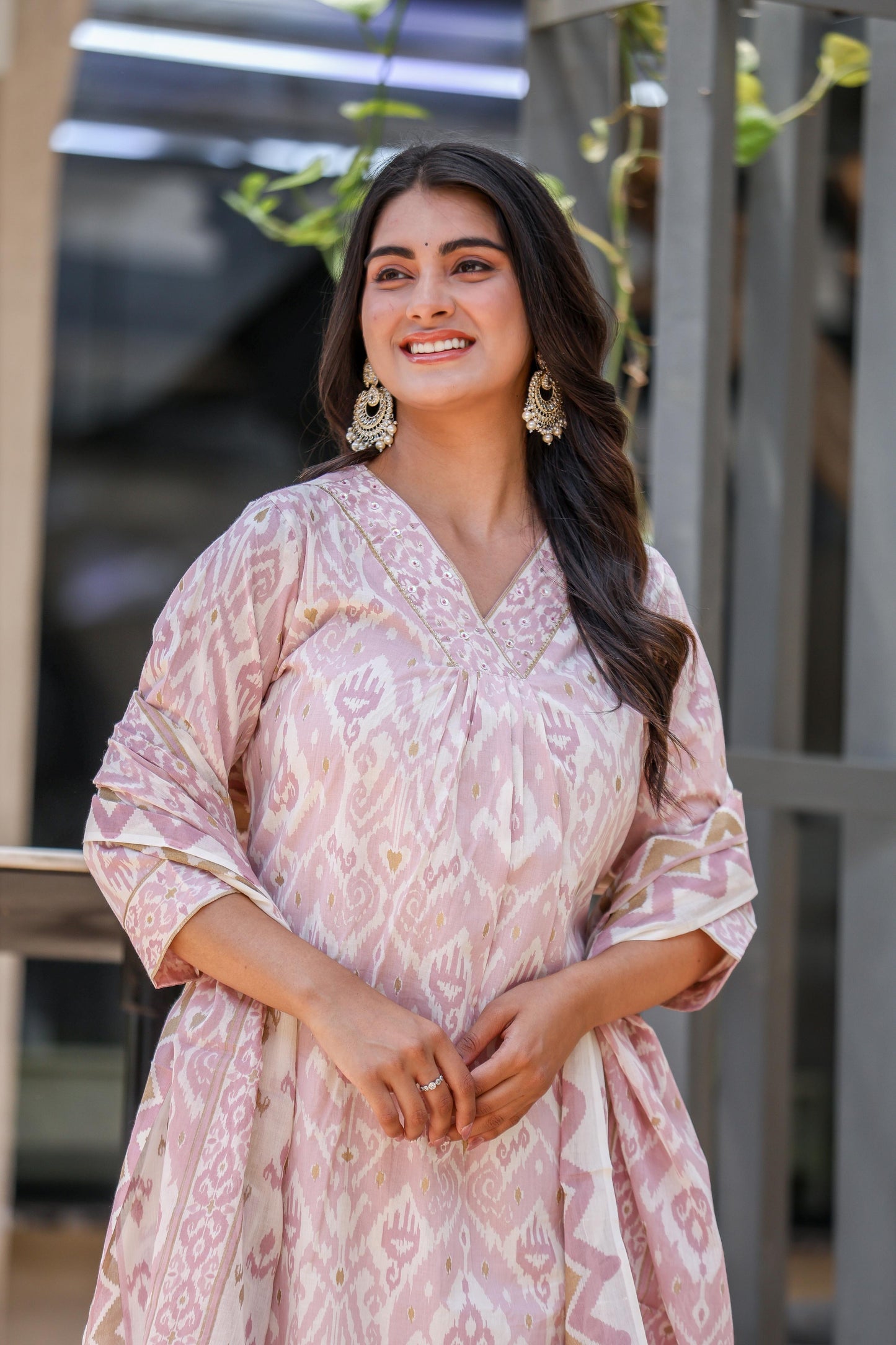 Sleeveless Cotton Kurta Pant Dupatta Set with Kota Doria Dupatta for Women