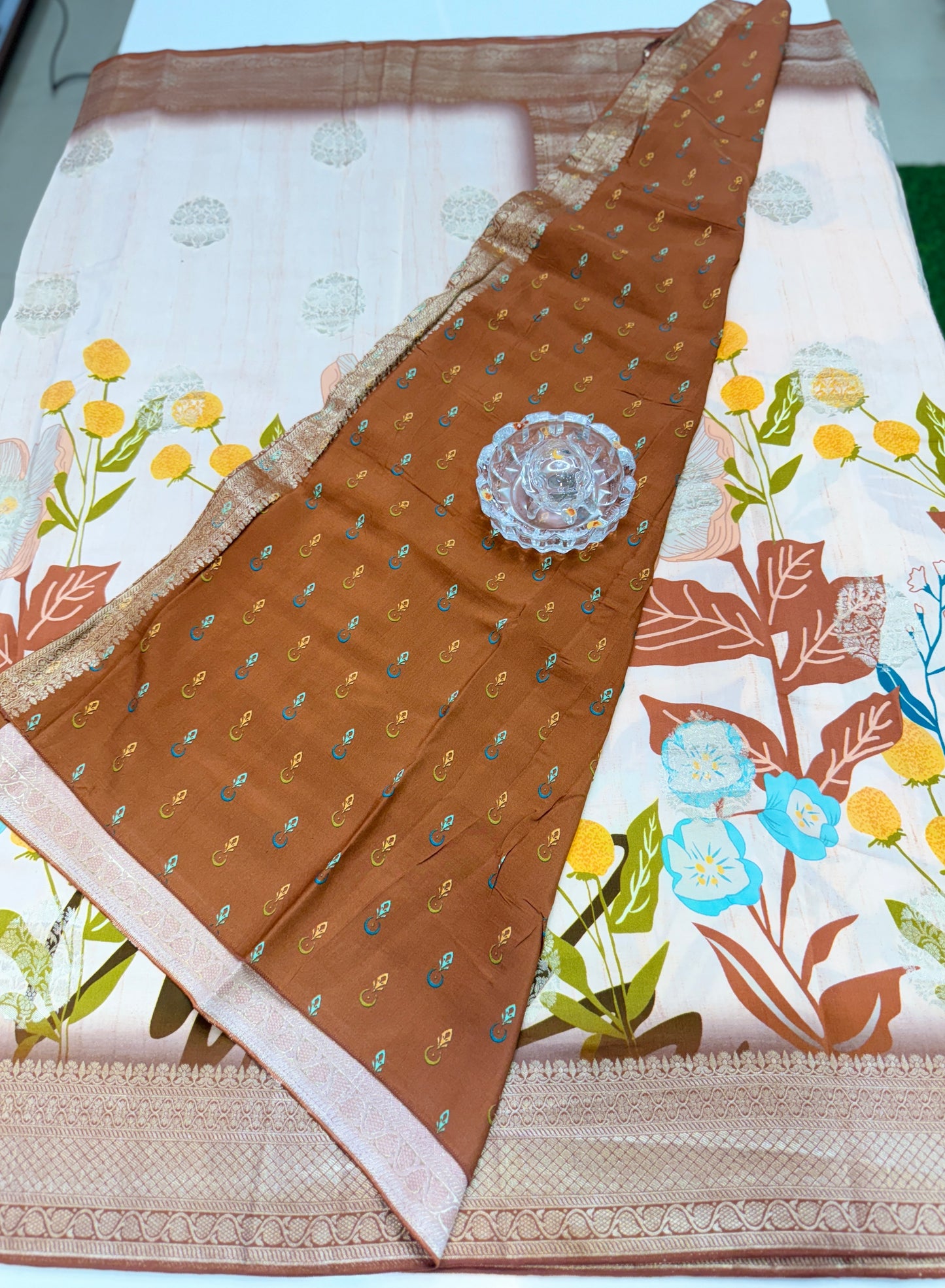 Pure Crepe Silk Saree with Digital Print and Zari Border – Elegant Festive and Wedding Saree for Women