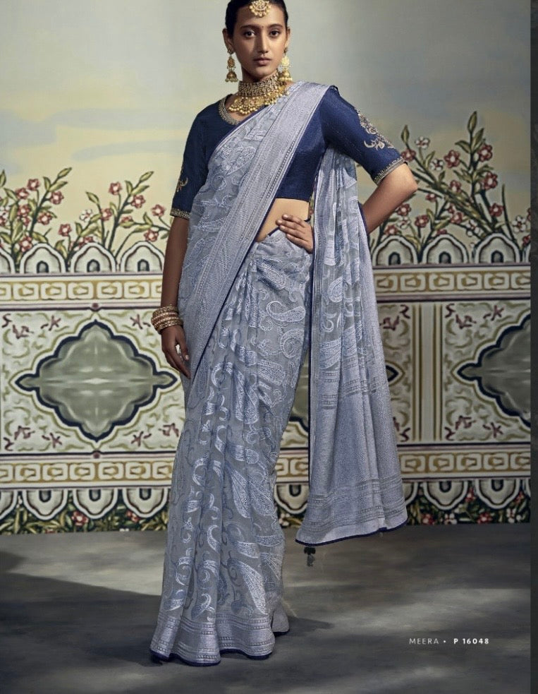 brasso print saree with fancy blouse