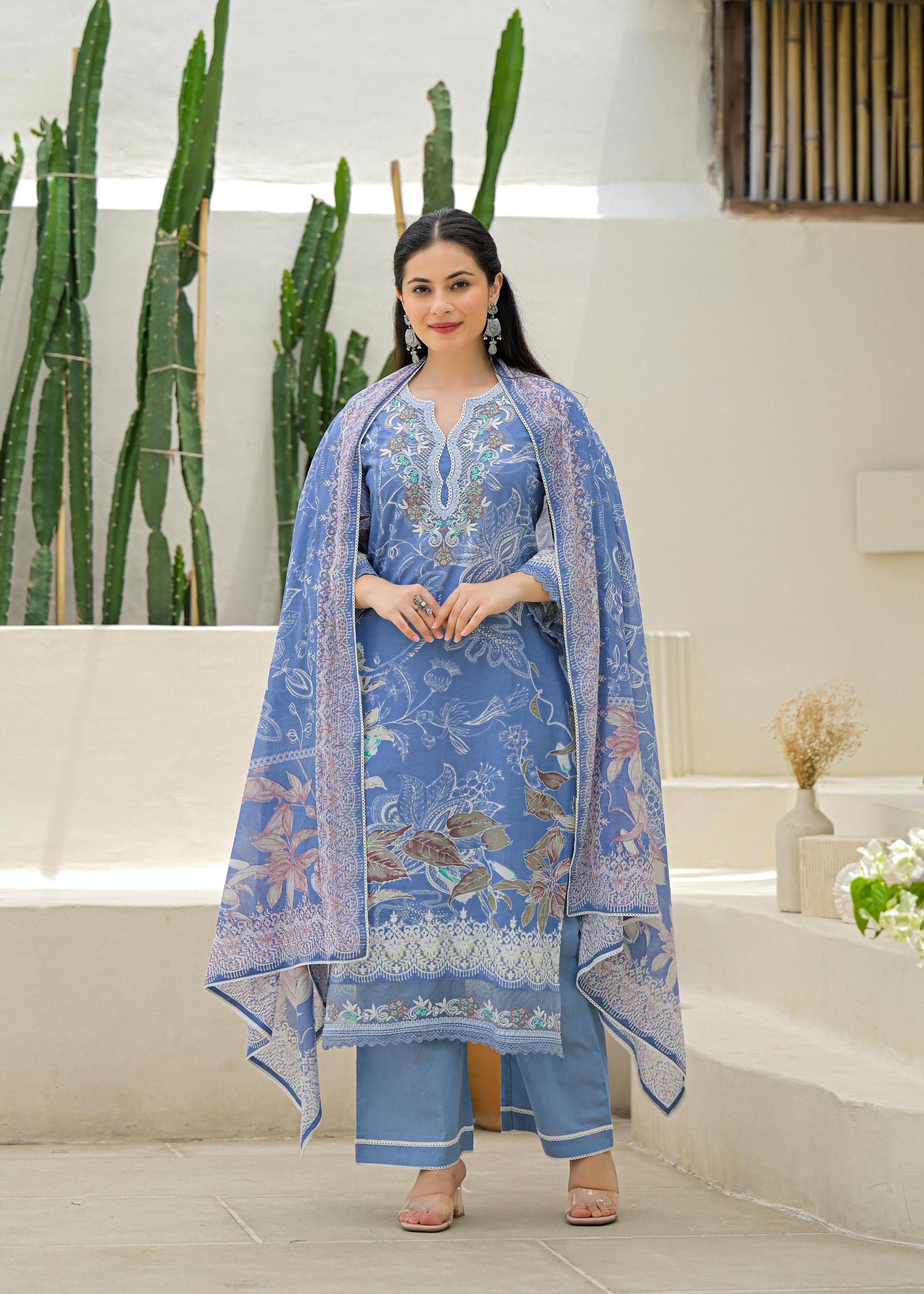 Cotton Kurta Pant Dupatta Set for Women with Detailed Work – 3-Color Ethnic Suit (M to 3XL)