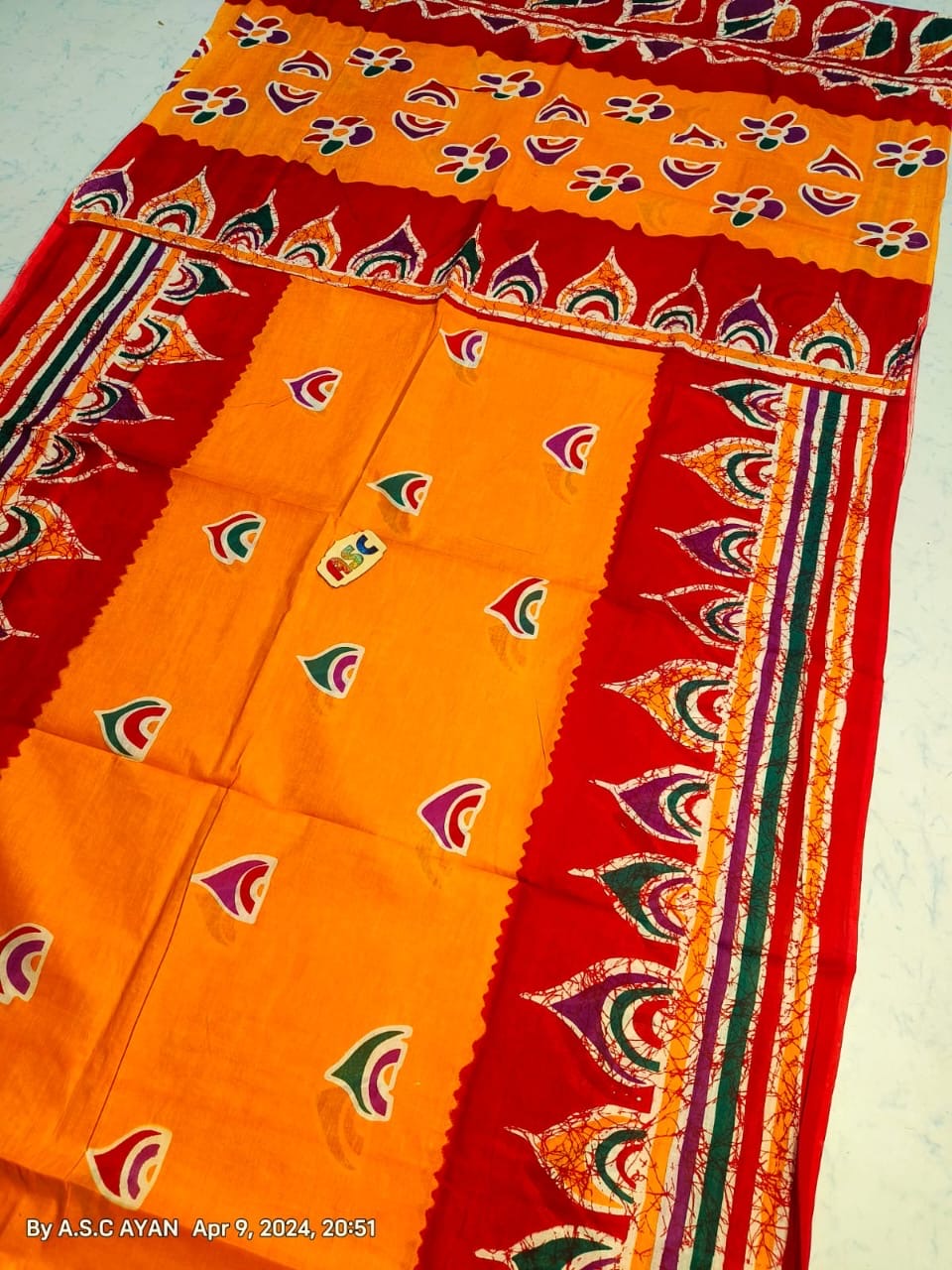 Pure Cotton Batik Print Saree for Women with Hand-Printed Design