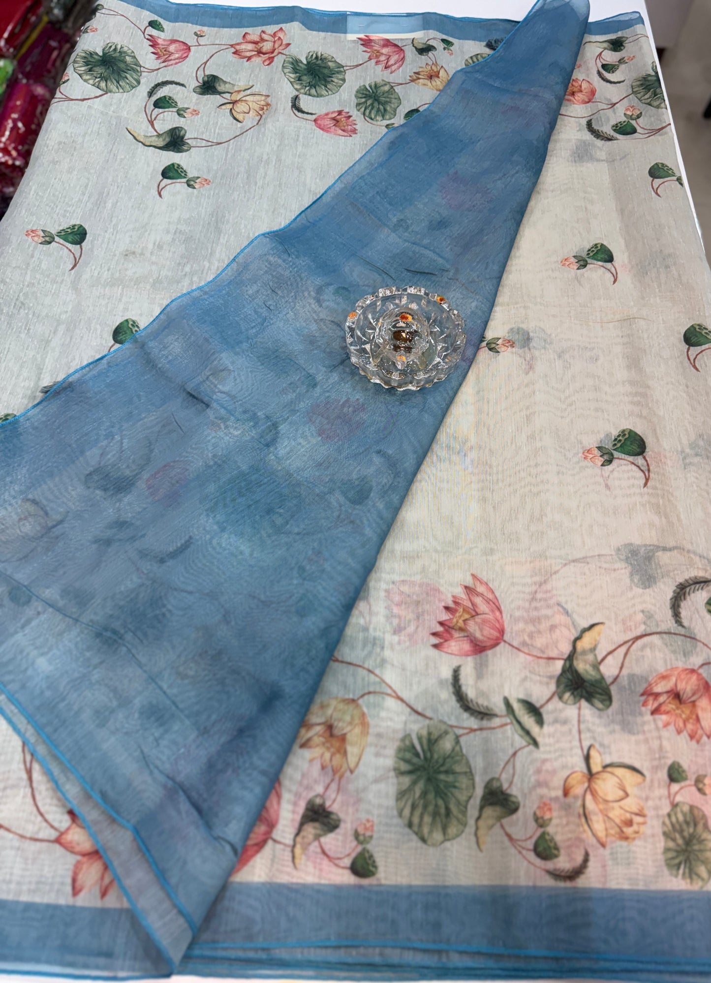 Cotton Chanderi Silk Floral Printed Saree with Blouse Piece