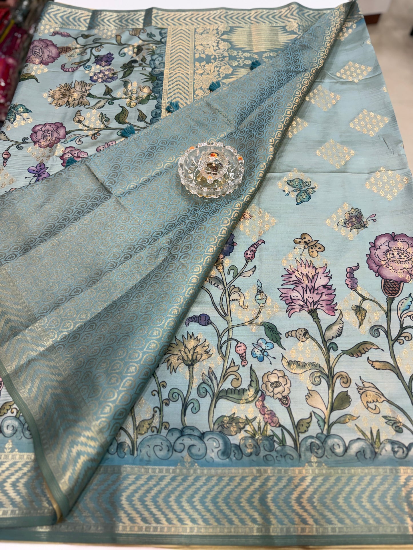 Bamboo Silk Floral Printed Saree with Rich Decorative Pallu, Rich Floral Kalamkari Style Prints