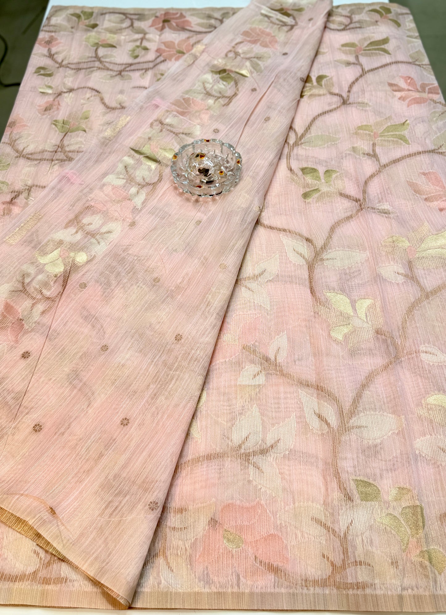 Jamdhani Cotton Saree with Zari Weave and Tassel Pallu – Pastel Festive Wear