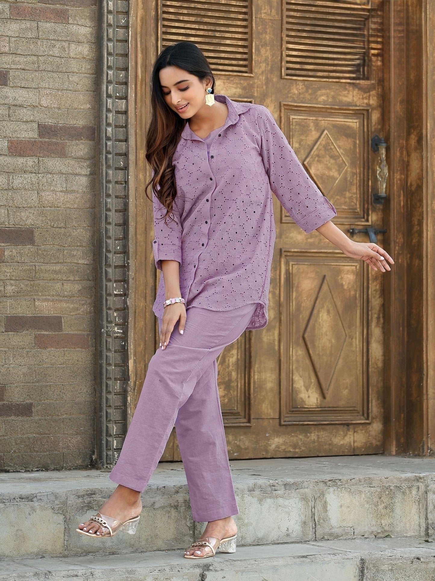 Women's Shifli Cotton Kurta Set with Matching Bottom in Soft Pastel Shades