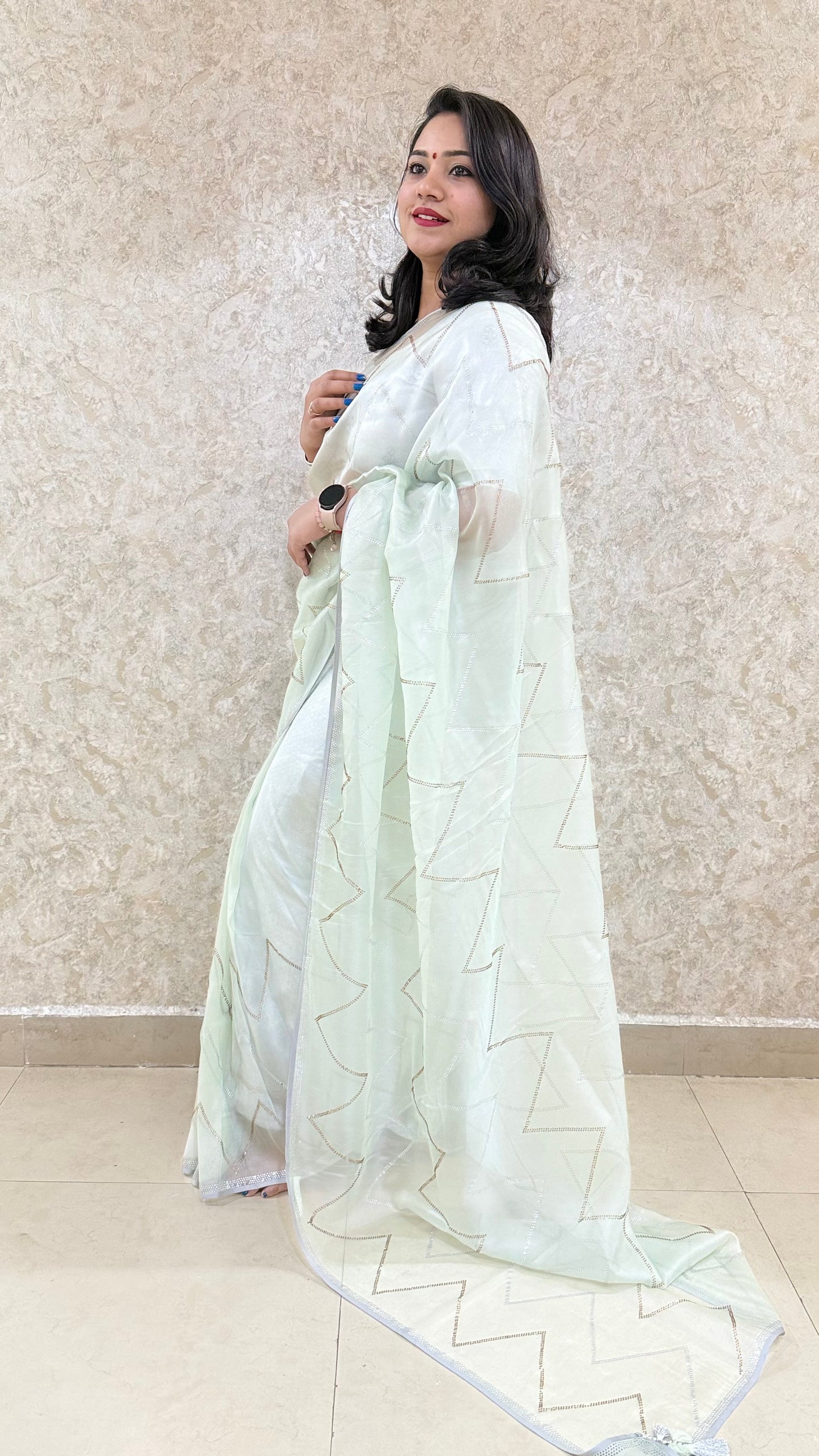 brasso saree with embroidered blouse – festive ethnic wear for women