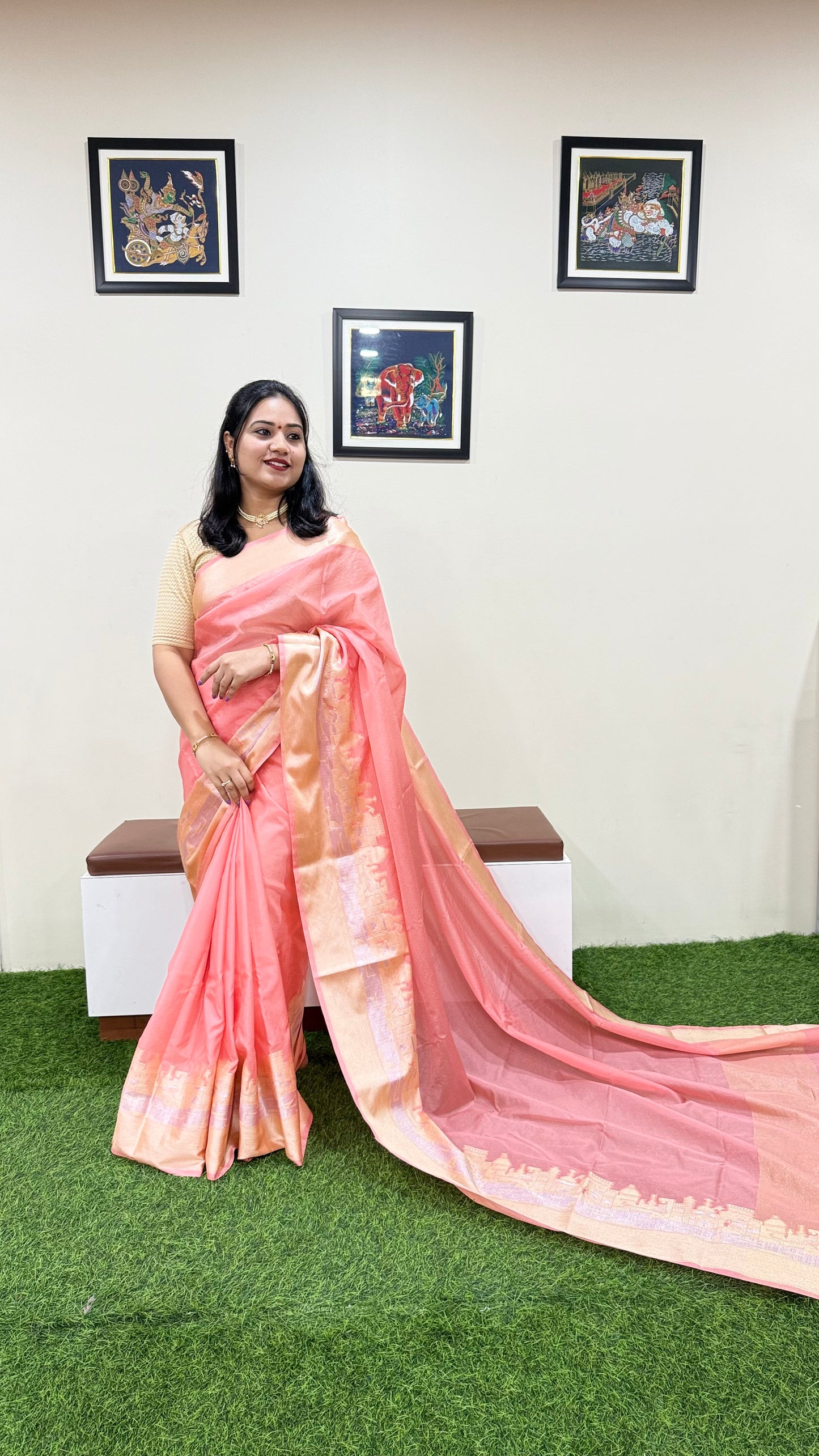 Banarasi warm silk saree with traditional ghat border weaving for festive and wedding occasions