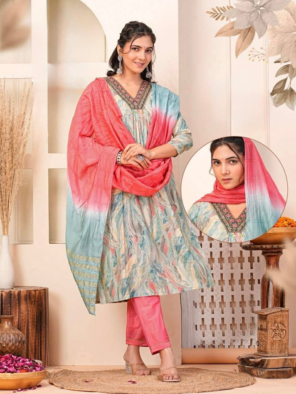 Nyra Cut Chanderi Modal Kurti Set with Silk Bottom and Jacquard Dupatta – Plus Size 2XL to 4XL