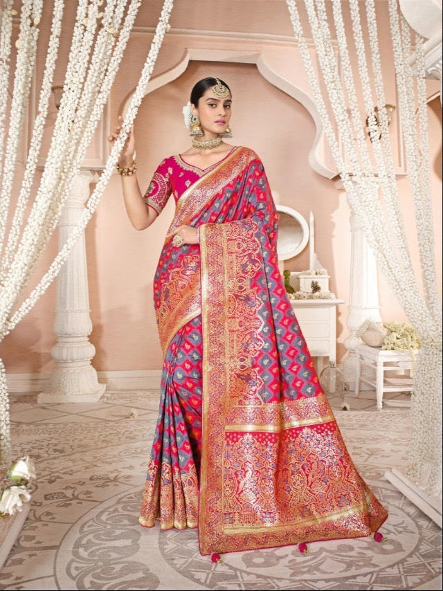 banarasi saree with zari weaving and embroidered silk blouse – ethnic festive wear for women
