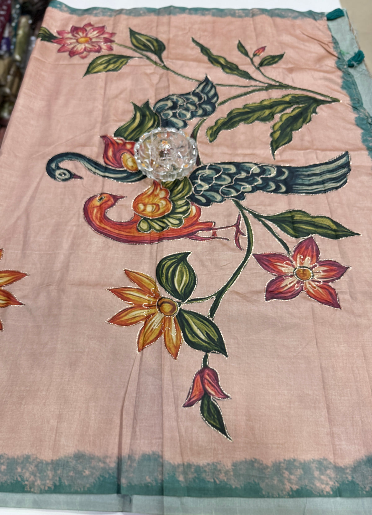 Assam silk saree for women with aari embroidery and paithani motifs, festive wear saree with blouse