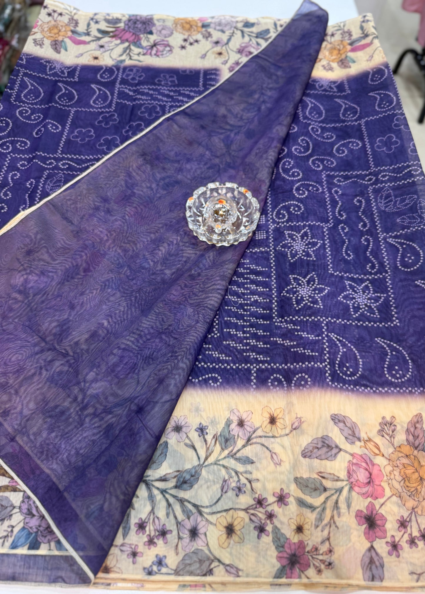 Cotton Chanderi Silk Floral Printed Saree with Blouse Piece