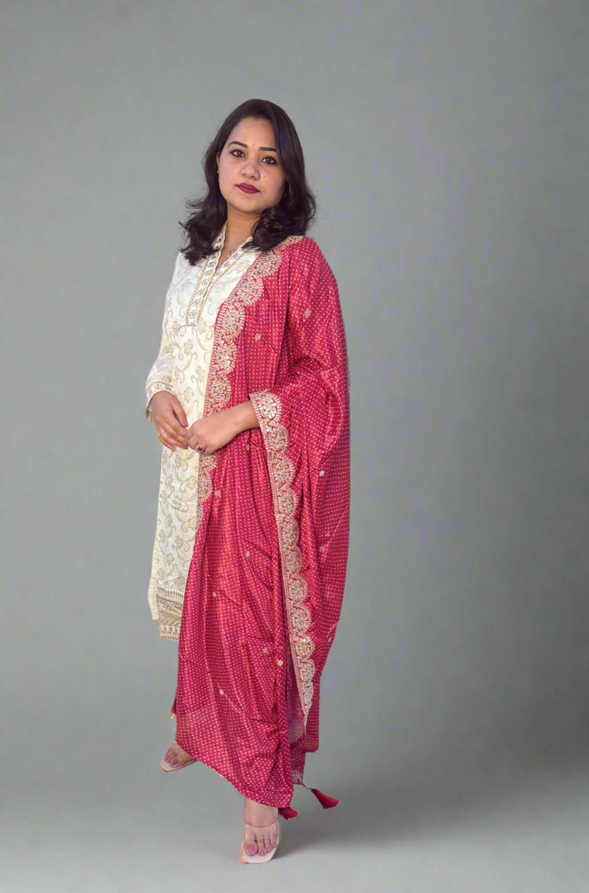 Viscose Jacquard Silk XL Size Suit Set with Digital Embroidered Dupatta – 3-Piece Festive Outfit for Women