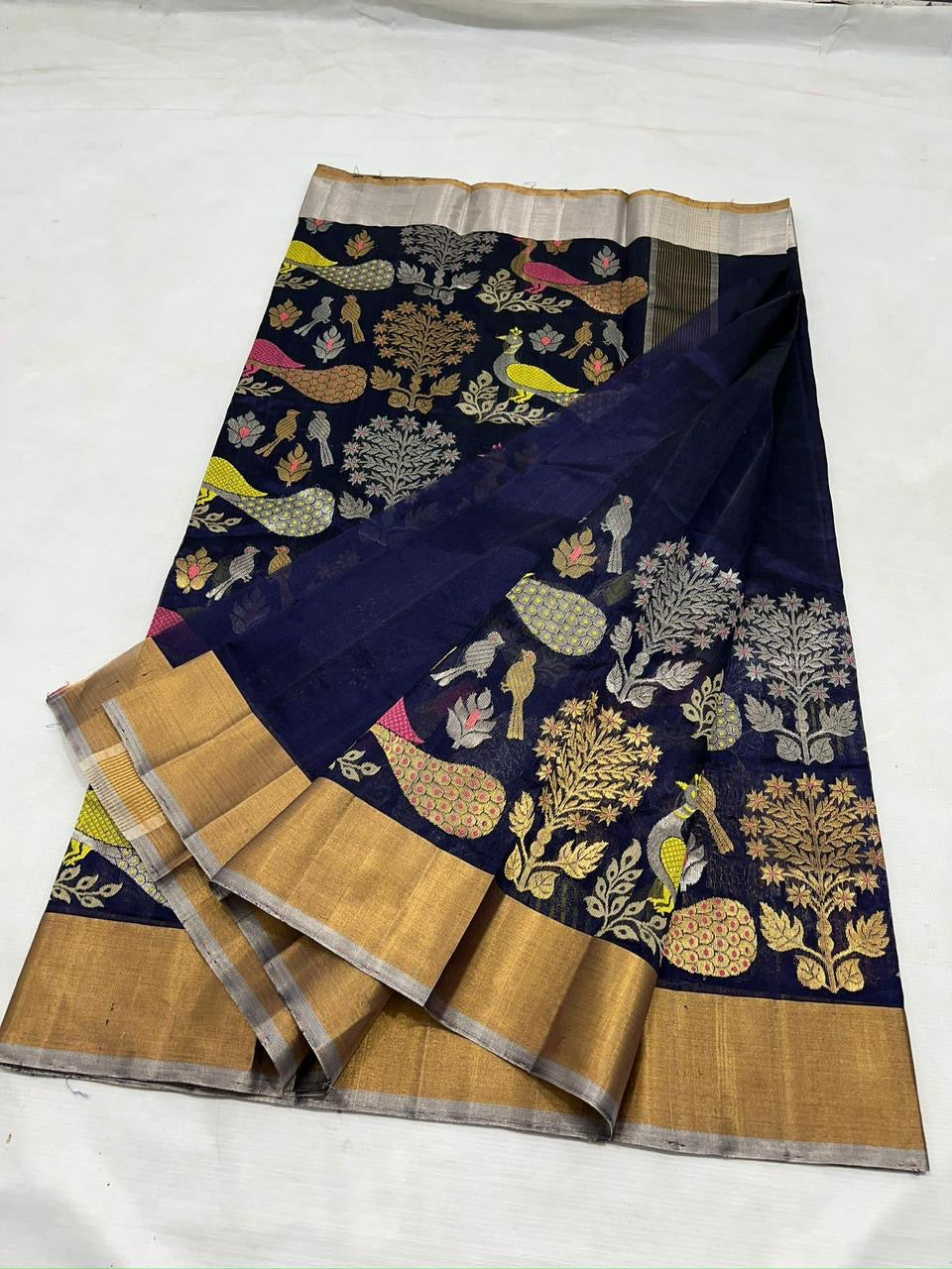 Pattu Pure Chanderi Silk Saree with All-Over Minakari Jaal Work