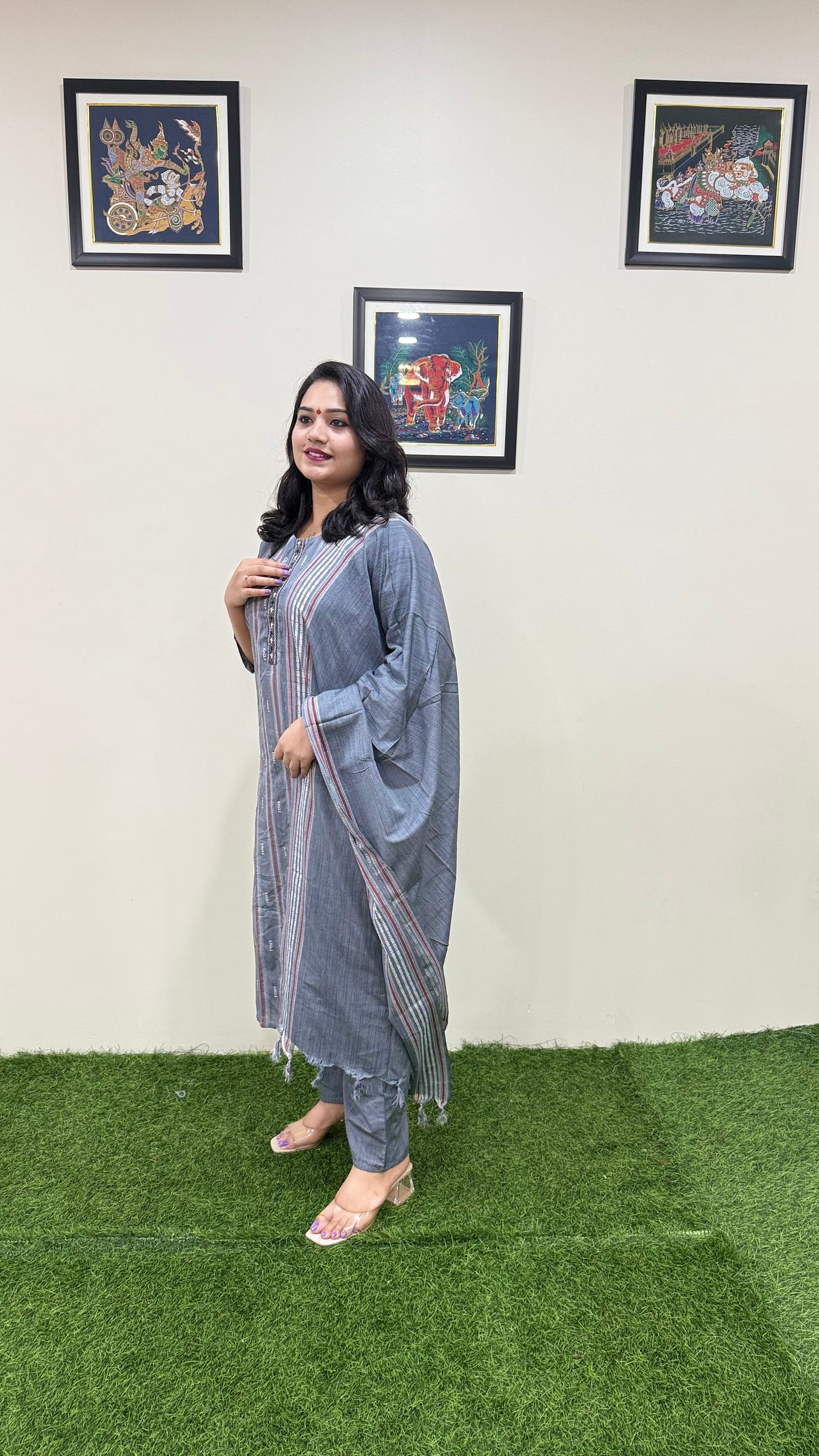 Cotton Handloom Straight Cut Kurta Pant Dupatta Set with Embroidery – Plus Sizes XL to 3XL