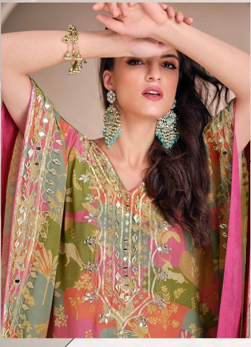 Pure Viscose Natural Crepe Silk Hand-embellished gota patti work with hand mirror work