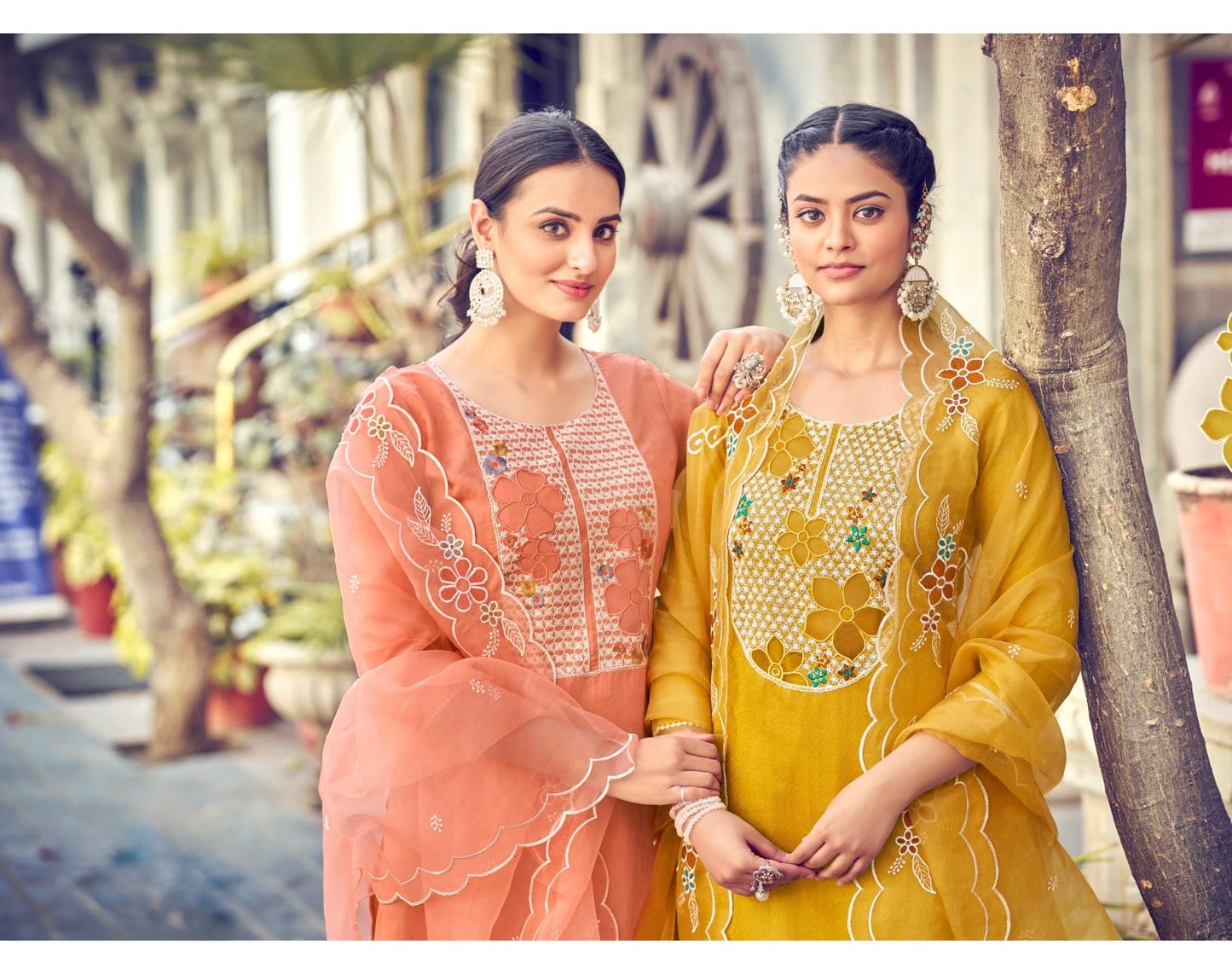 Viscose Embroidered Kurta Pant Set with Organza Dupatta for Women – Plus Sizes Available