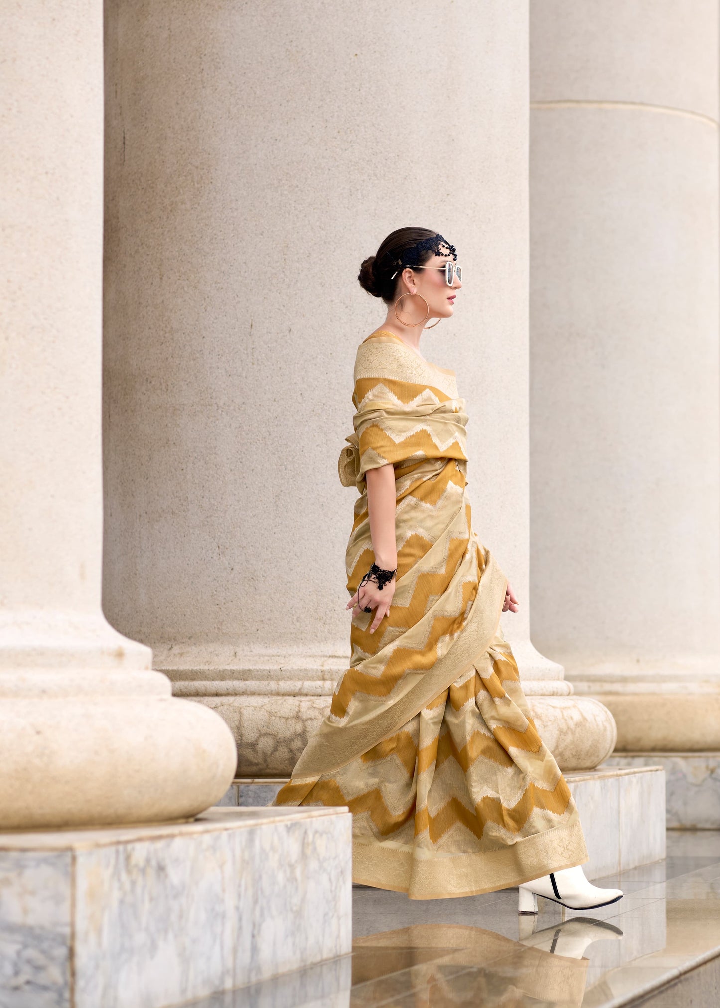 cotton linen silk saree with zigzag design and blouse – festive wear for women