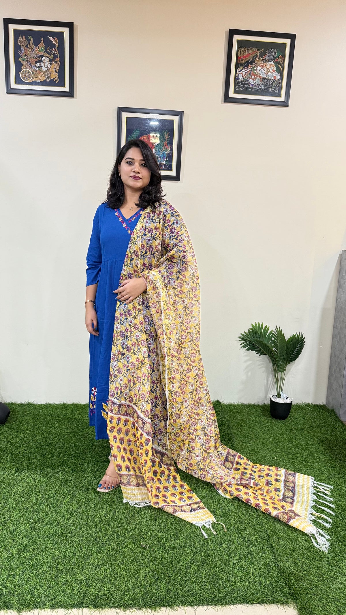 Women's Cotton Anarkali Suit Set with Kota Doriya Dupatta – Sizes 36 to 44