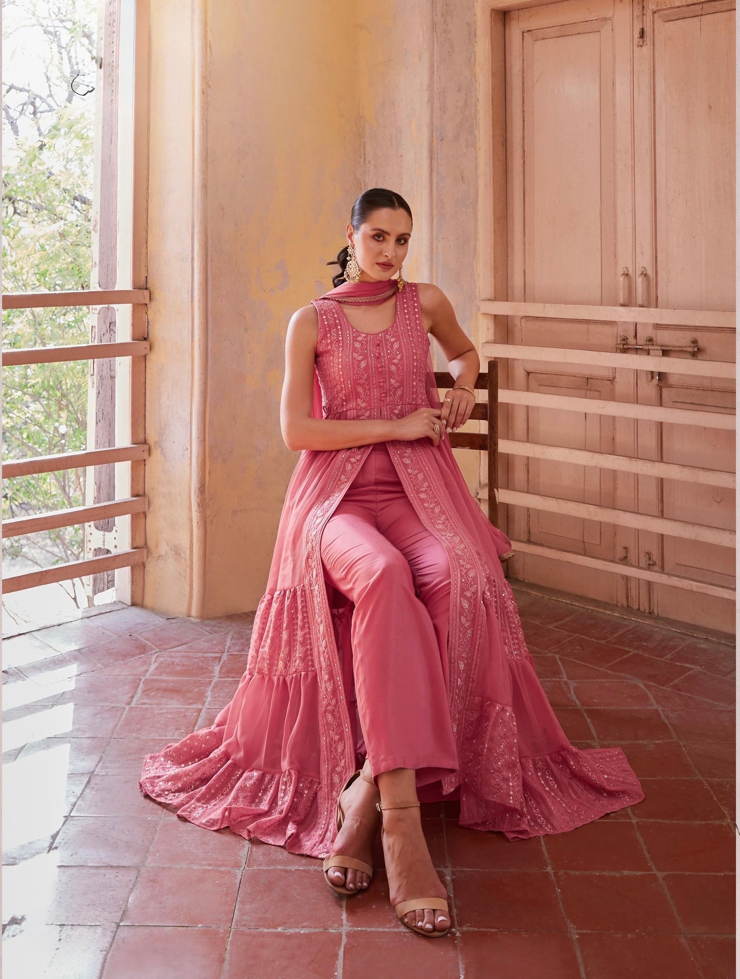 Women’s Full-Flared Long Gown with Front Slit – Fusion Ethnic Wear Free Size