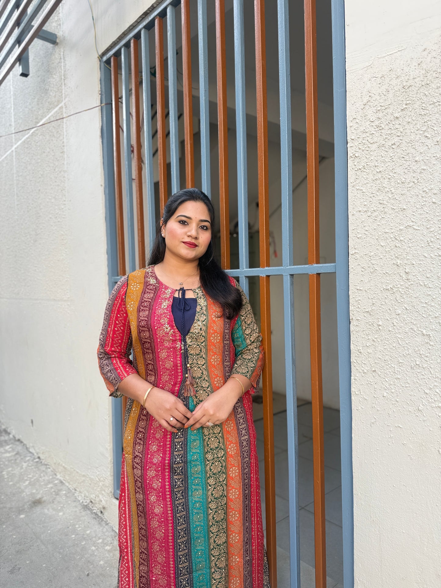 German Rayon Printed Kurta Pant Set for Women with Detailing Work – Sizes 38–46