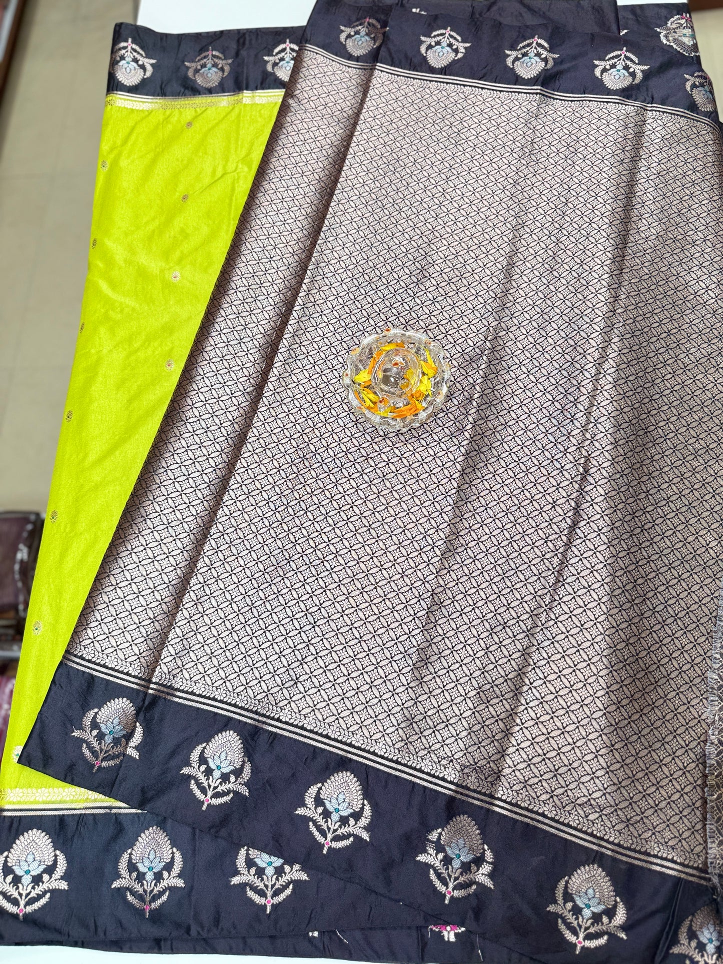 Banarasi Semi Raw Mango Silk Saree with Zari Buta Meenakari Work and Brocade Blouse – Festive Wear