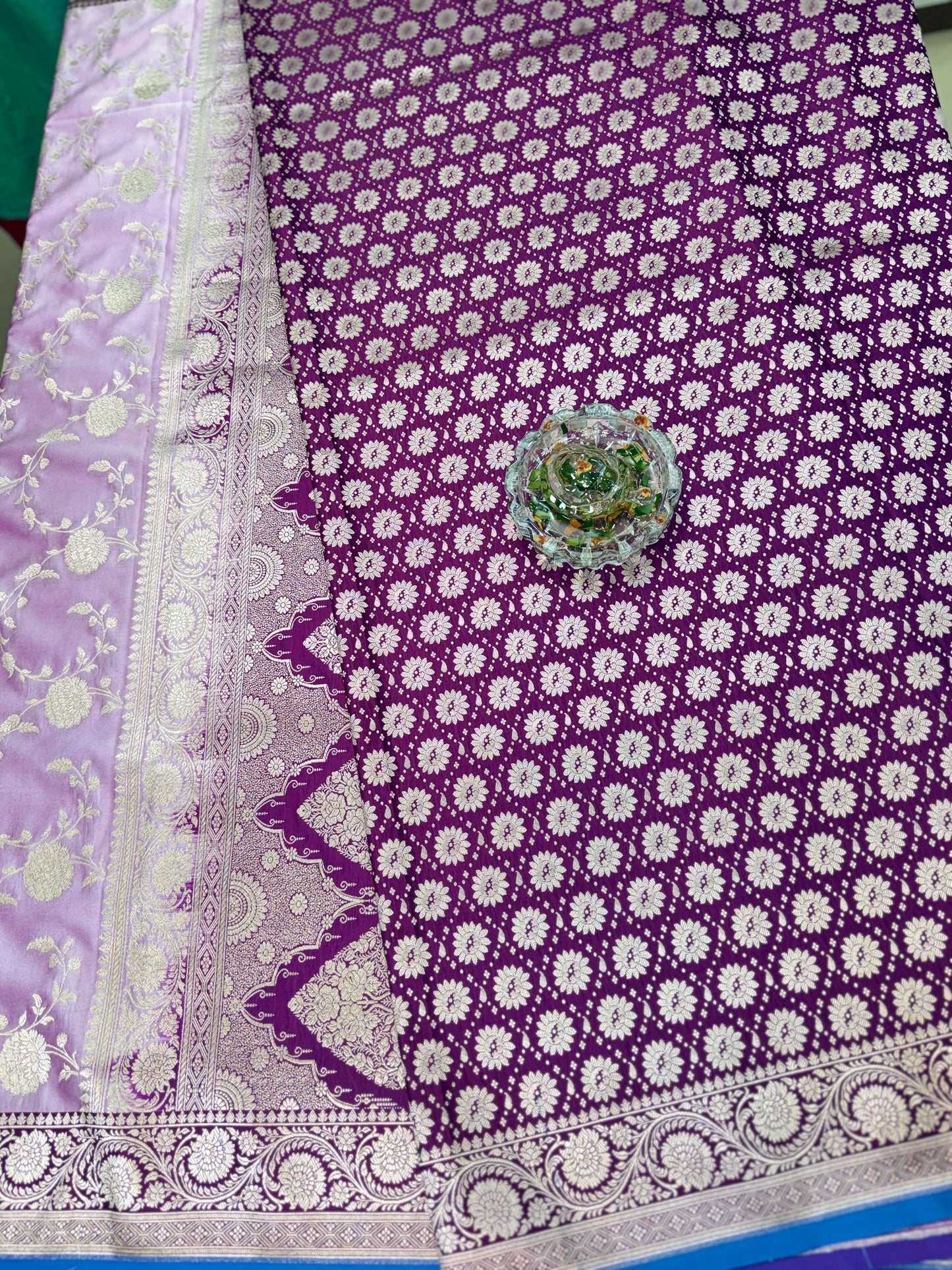 Banarasi Mashru Katan Silk Saree in Lavender and Wine with Contrast Blouse Piece – Women’s Festive Wear