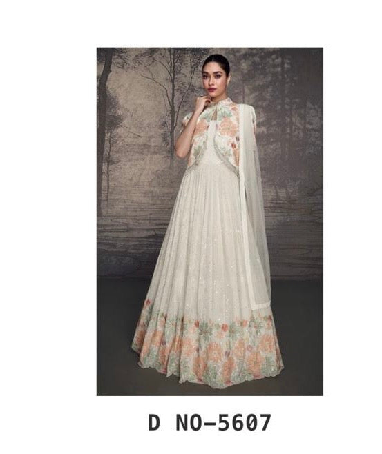 Real Georgette 3-Piece Ethnic Set with Lucknavi Embroidery and Tassel Detailing – Free Size Stitched