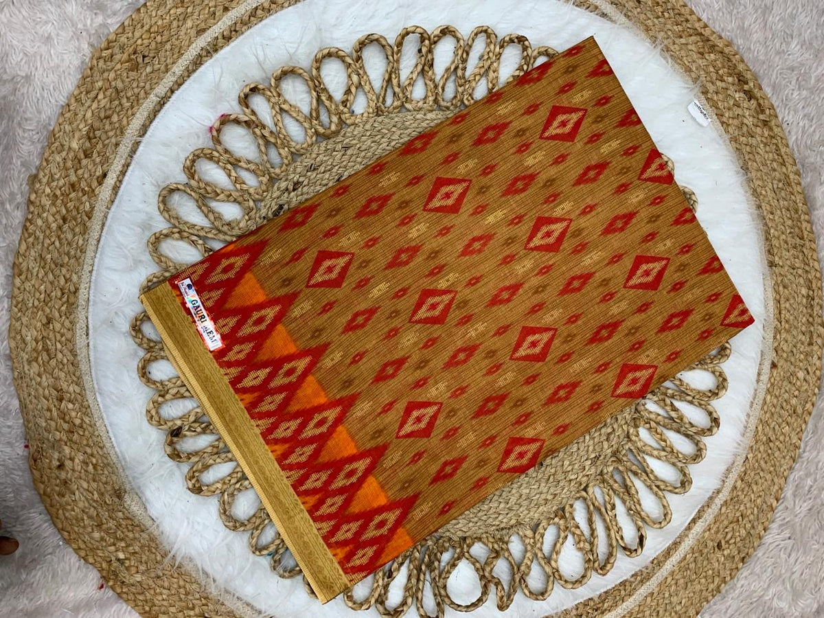 Pure Suti Cotton Saree with Traditional Batik Print – Chikko Tone and Multiple Colour Options