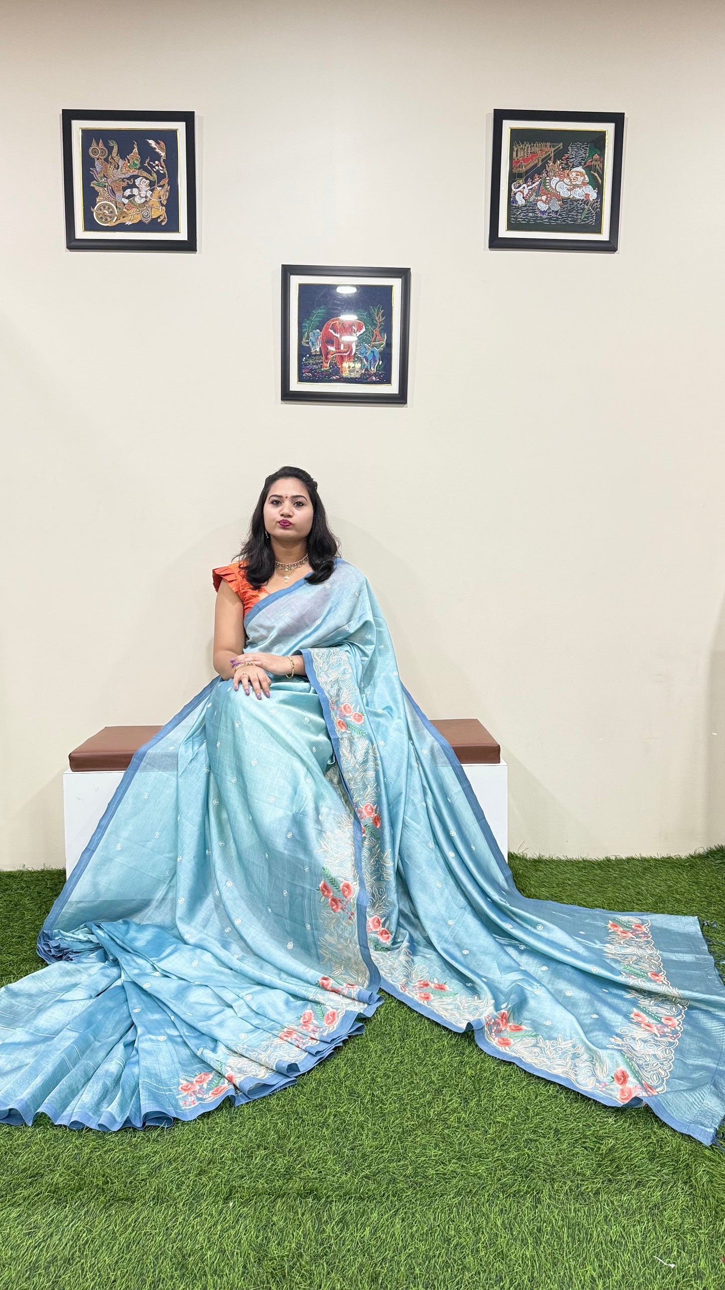 Plain Mangalgiri Pure Pattu Handloom Silk Saree with Embroidery Border