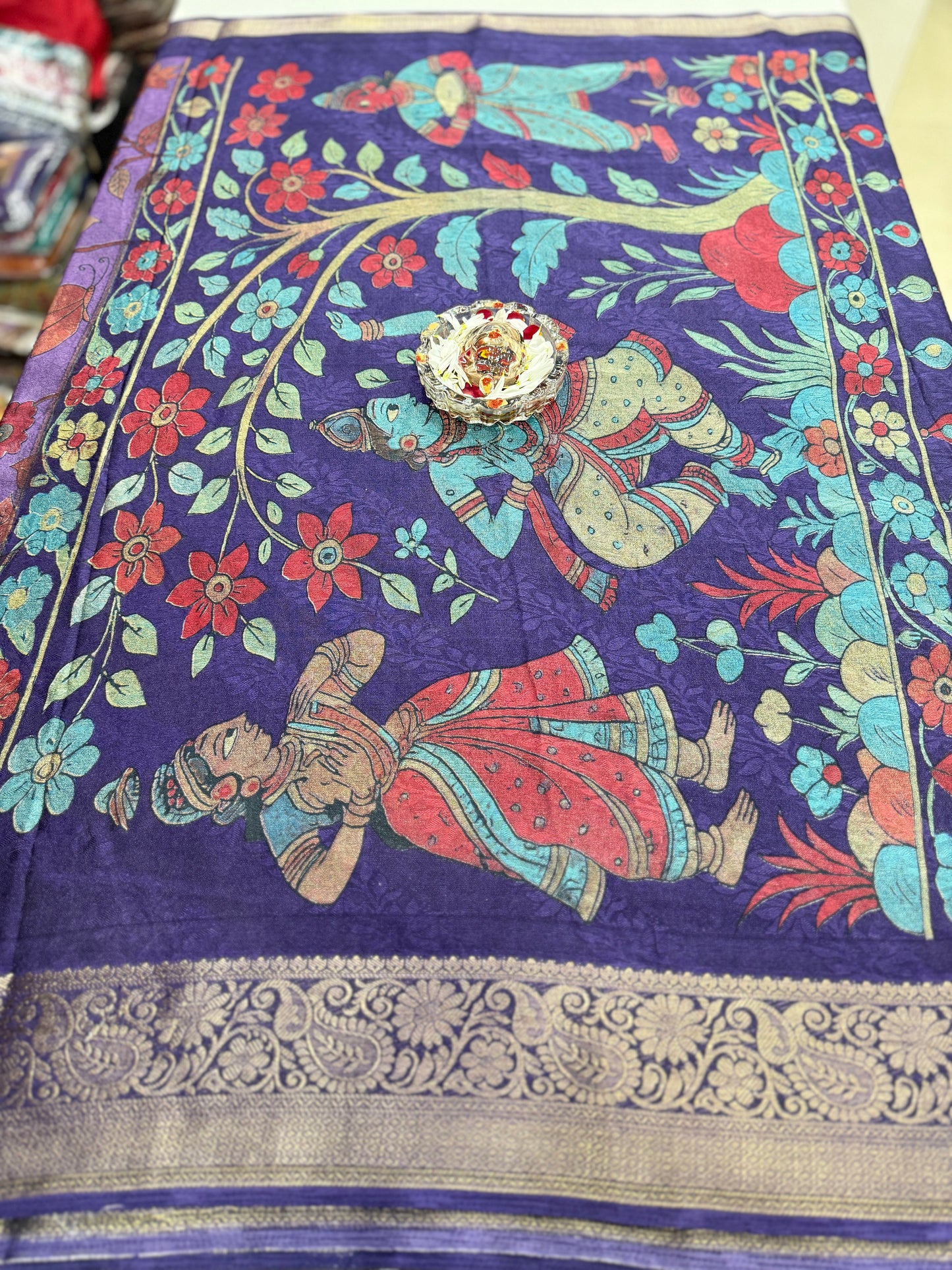 Silk blend printed saree with zari border and digital pallu print, 6.3m with running blouse, 6 color options