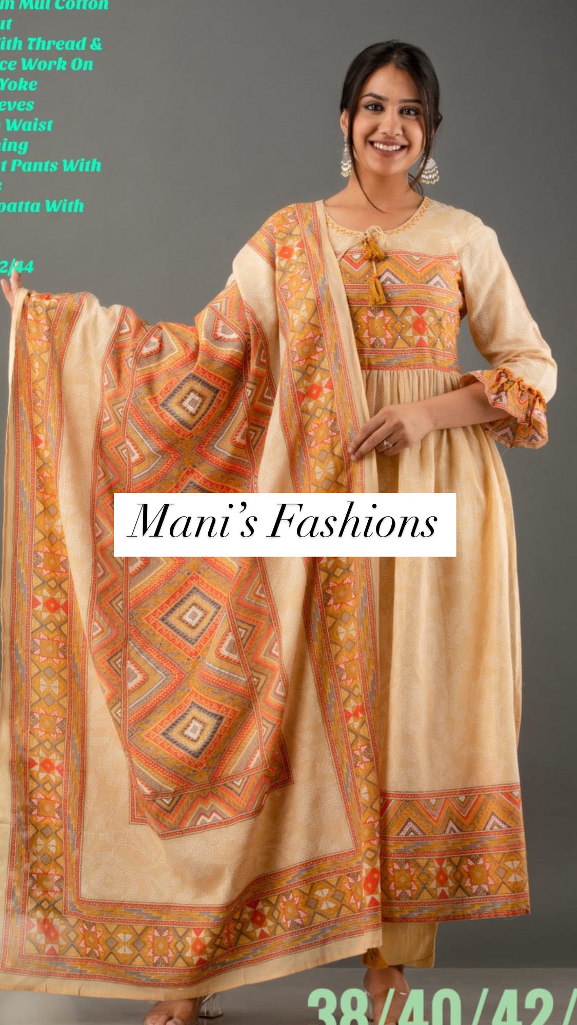 Nyra Cut Mul Cotton Kurti Pant Dupatta Set with Thread & Sequin Work – Tassel Dupatta – Sizes 38 to 44